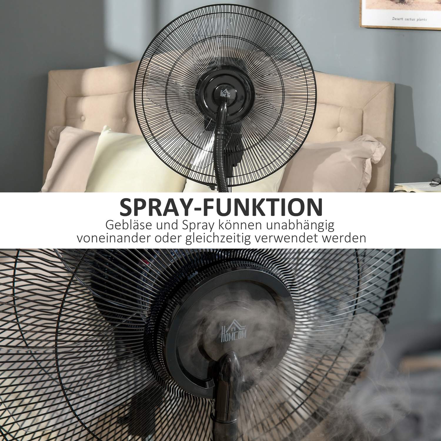 Stojanový mlžící ventilátor 90W, 3 režimy proudění vzduchu, dálkové ovládání, černý