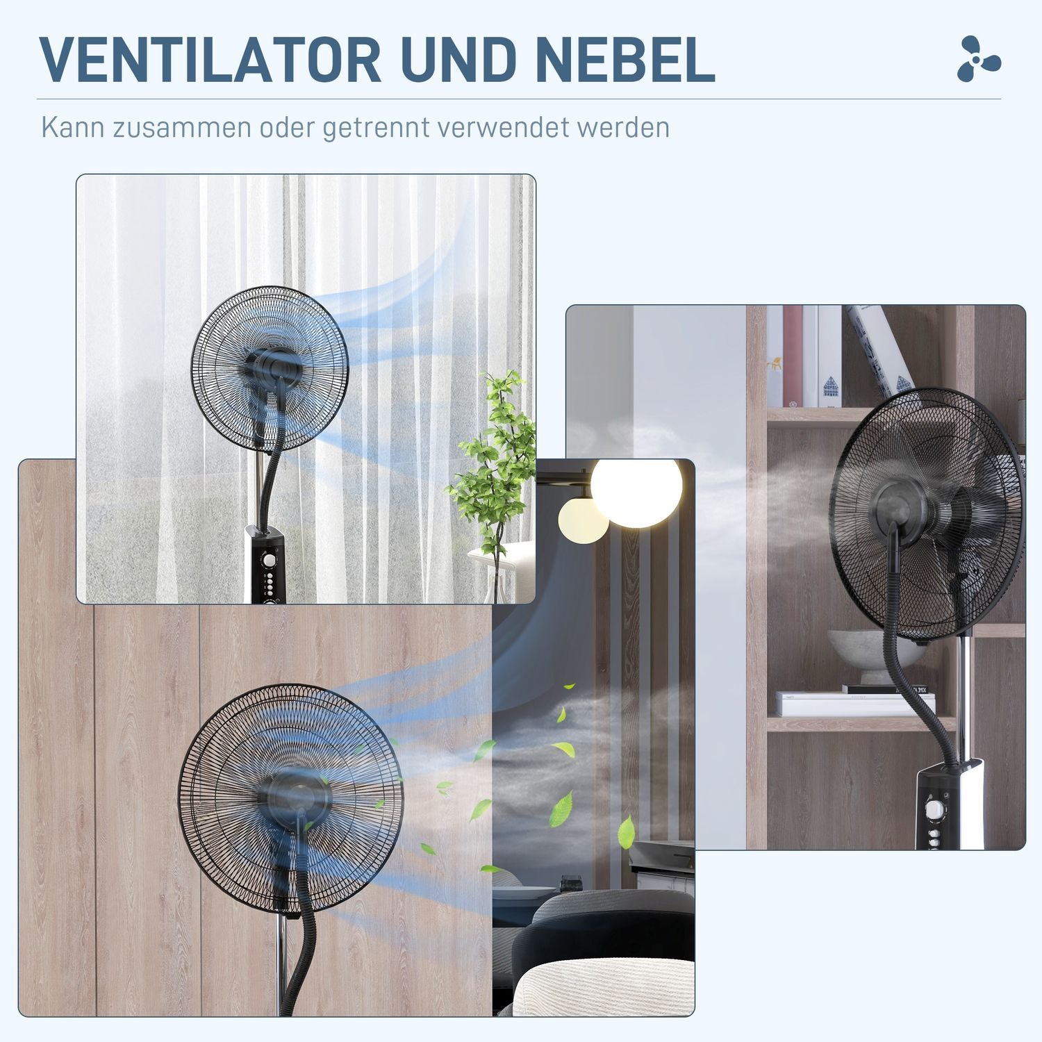 Stojanový mlhový ventilátor, 3 režimy, nádrž 3 l, časovač, černý