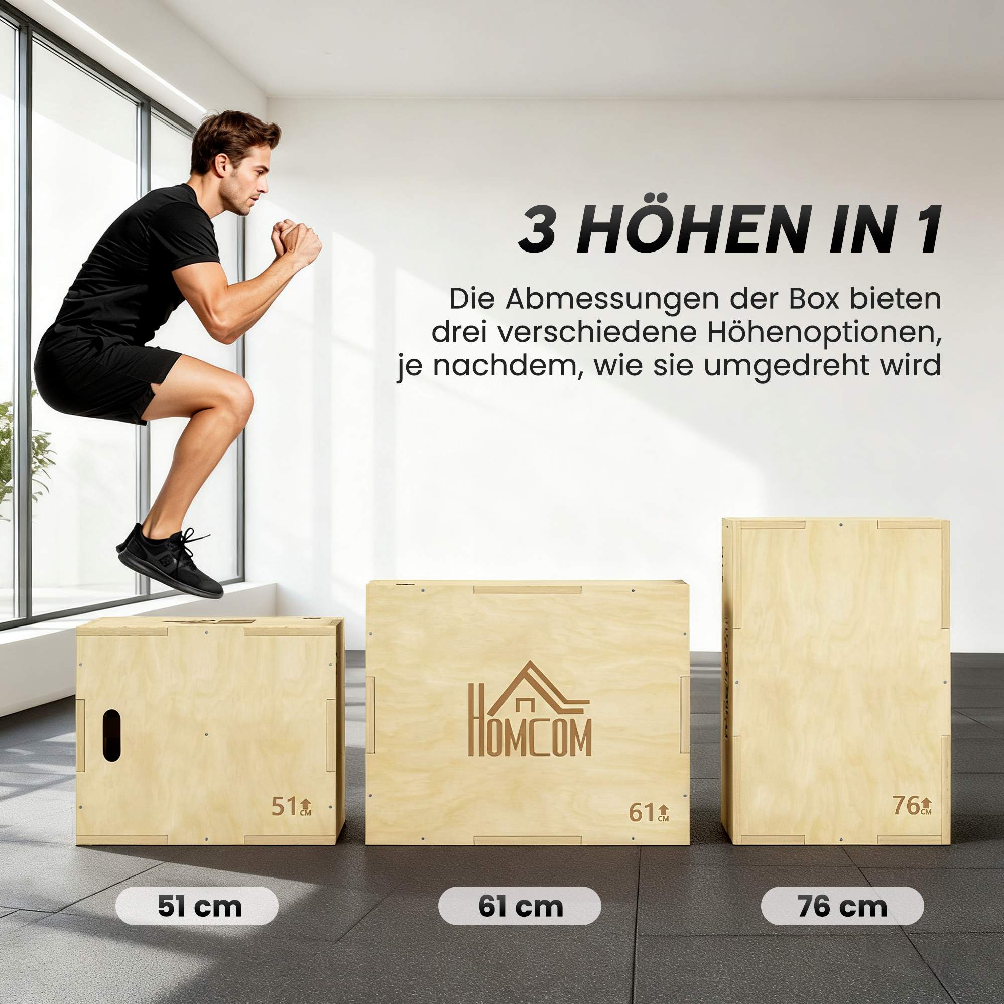 Plyobox 3-i-1, Naturträ, 51/61/76 cm, 120 kg kapacitet