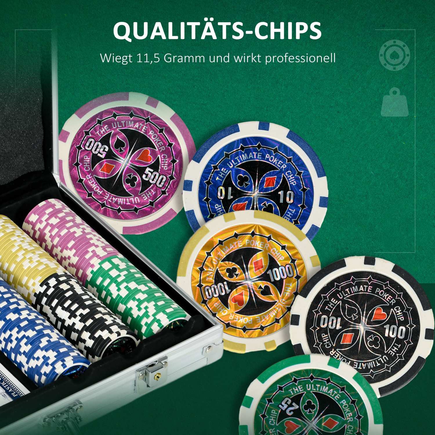 Pokerchipset 300 delar 11.5G med lås och tillbehör