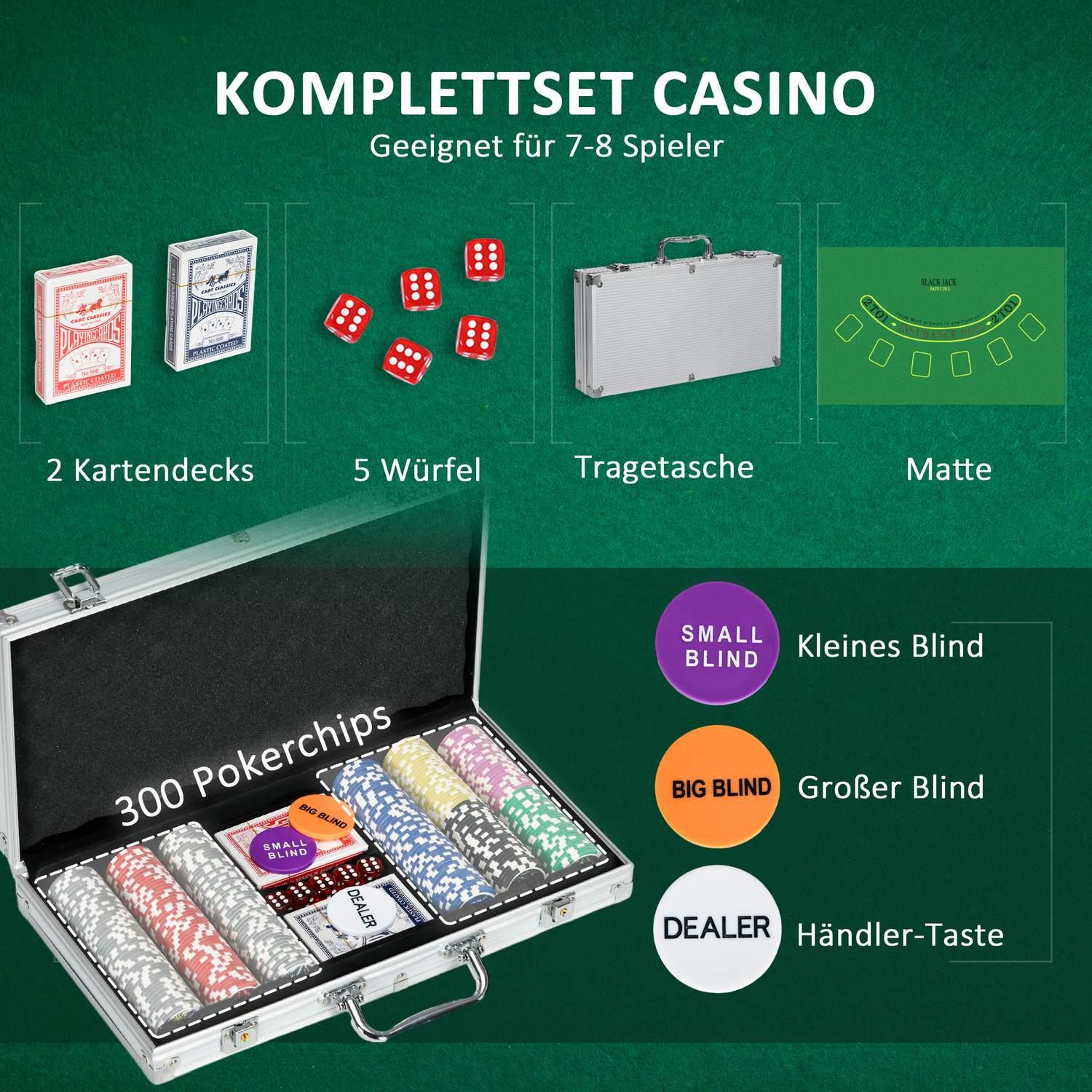 Pokerchipset 300 delar 11.5G med lås och tillbehör