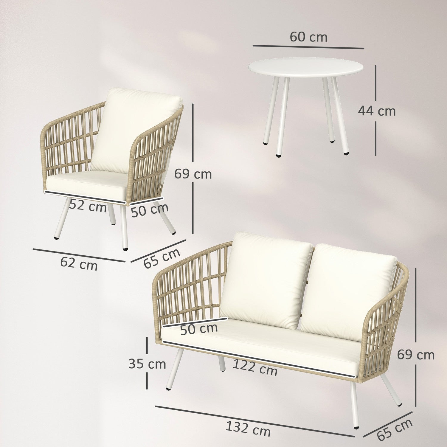 Polyratanová venkovní lounge sestava, odolná vůči povětrnostním vlivům, pro 4 osoby