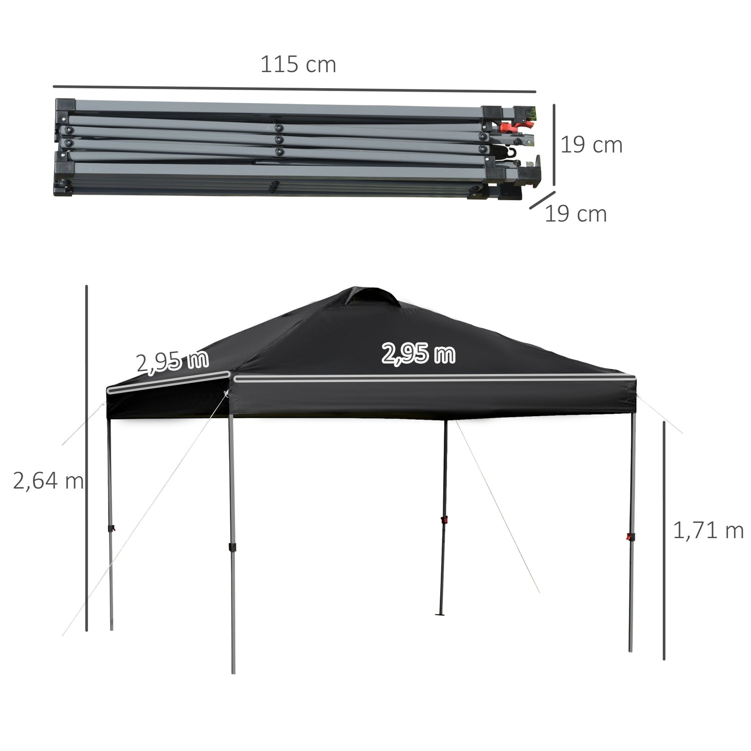 Pop-Up Garden Gazebo, 3x3m, UV-skydd, Svart