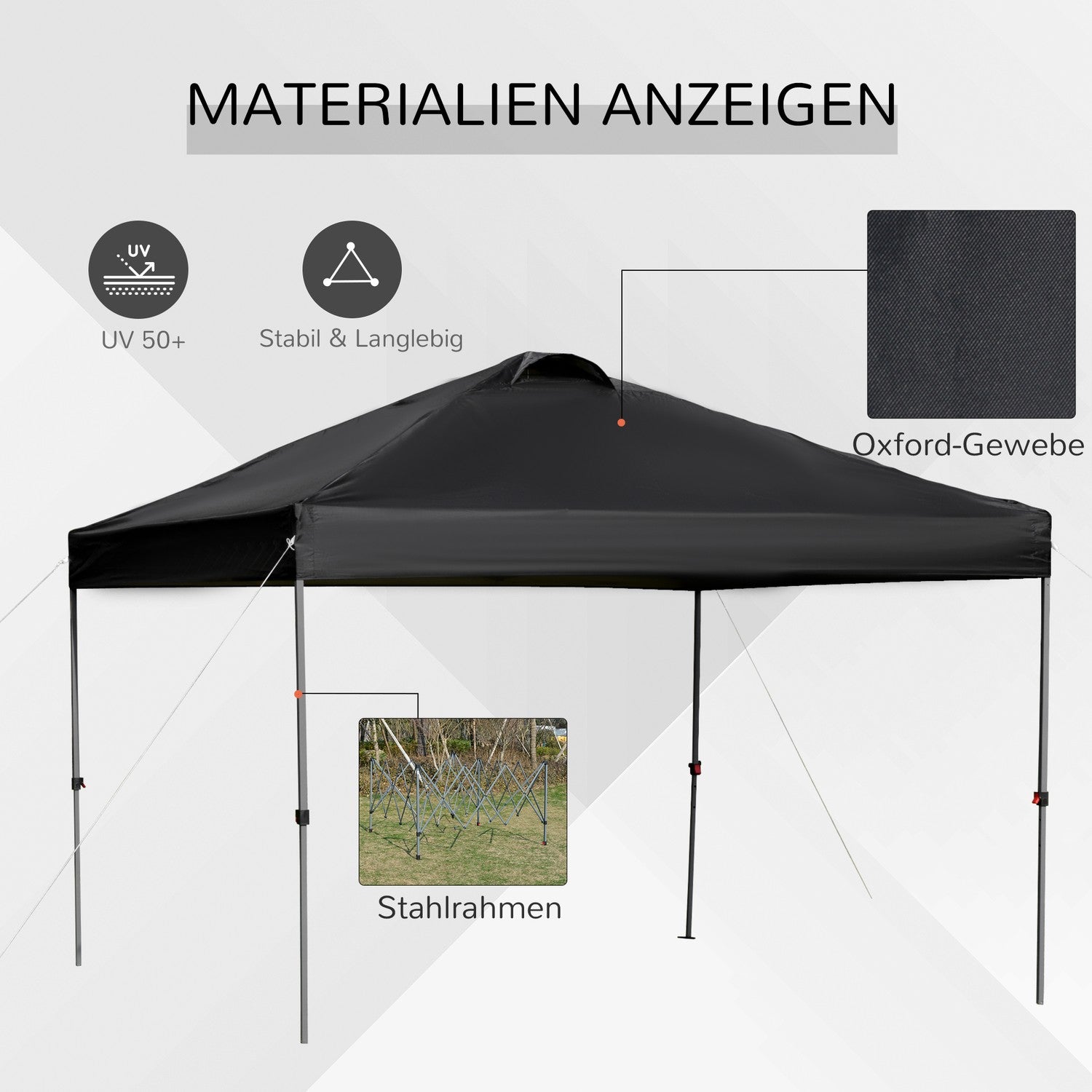 Pop-Up Garden Gazebo, 3x3m, UV-skydd, Svart