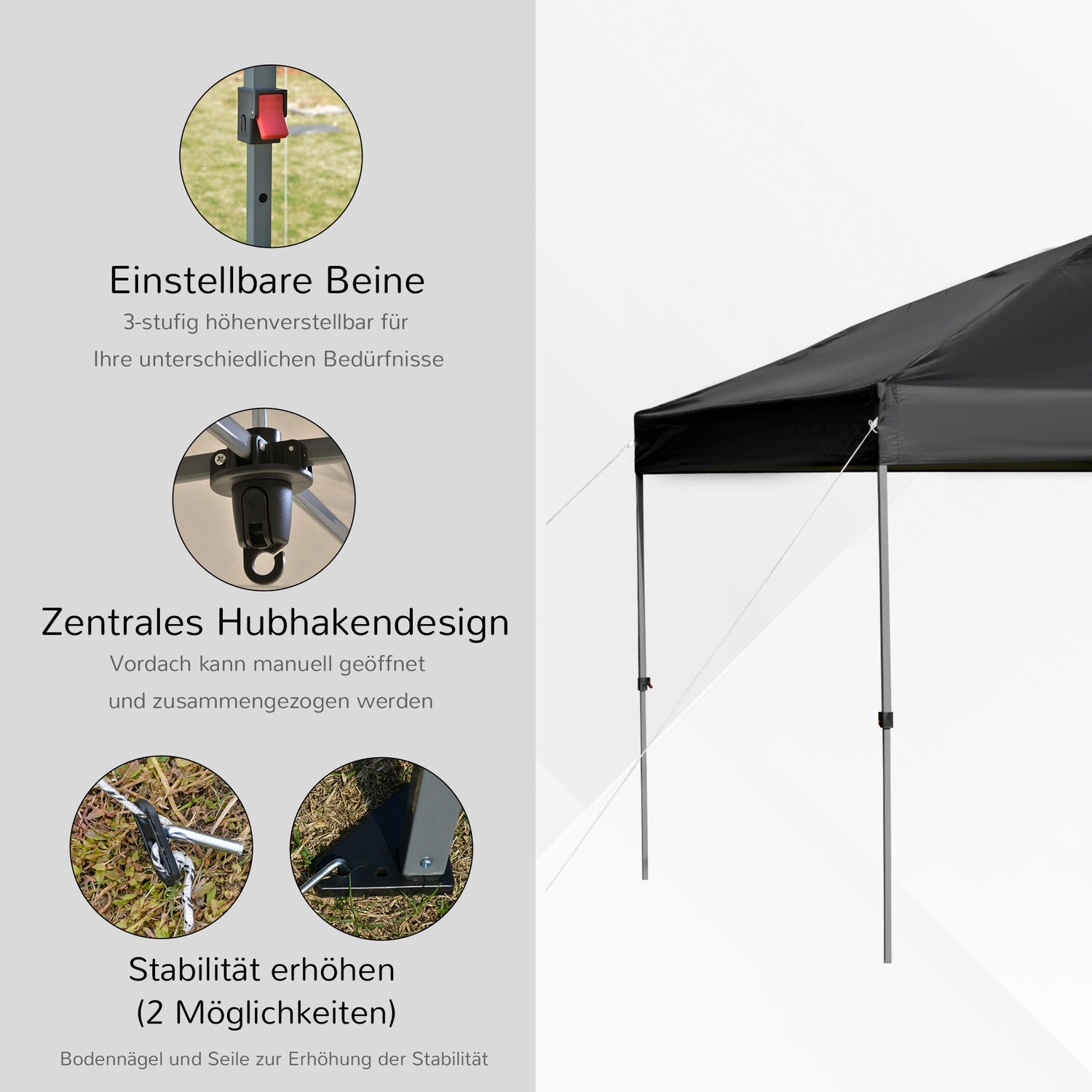 Pop-Up Garden Gazebo, 3x3m, UV-skydd, Svart