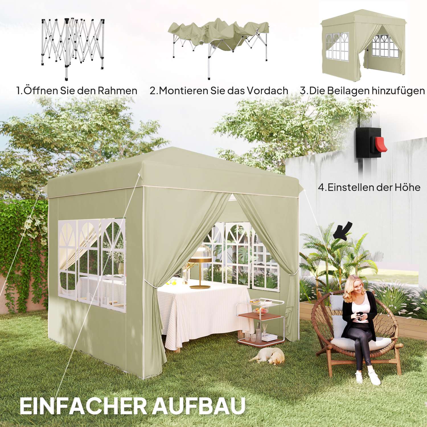 Párty stan Pop-Up 2,5x2,5m, UV 50+, vodoodpudivý, krémový