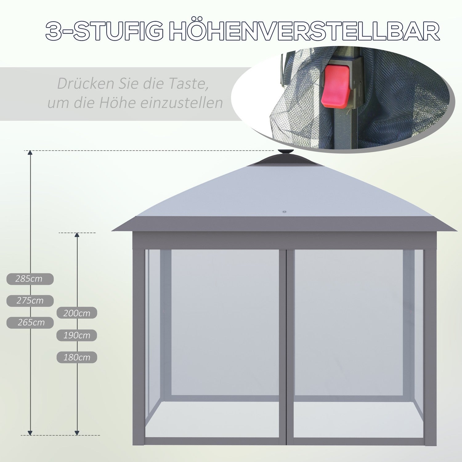 Pop-Up Gazebo 3,3x3,3M med LED, Meshväggar, Solskydd