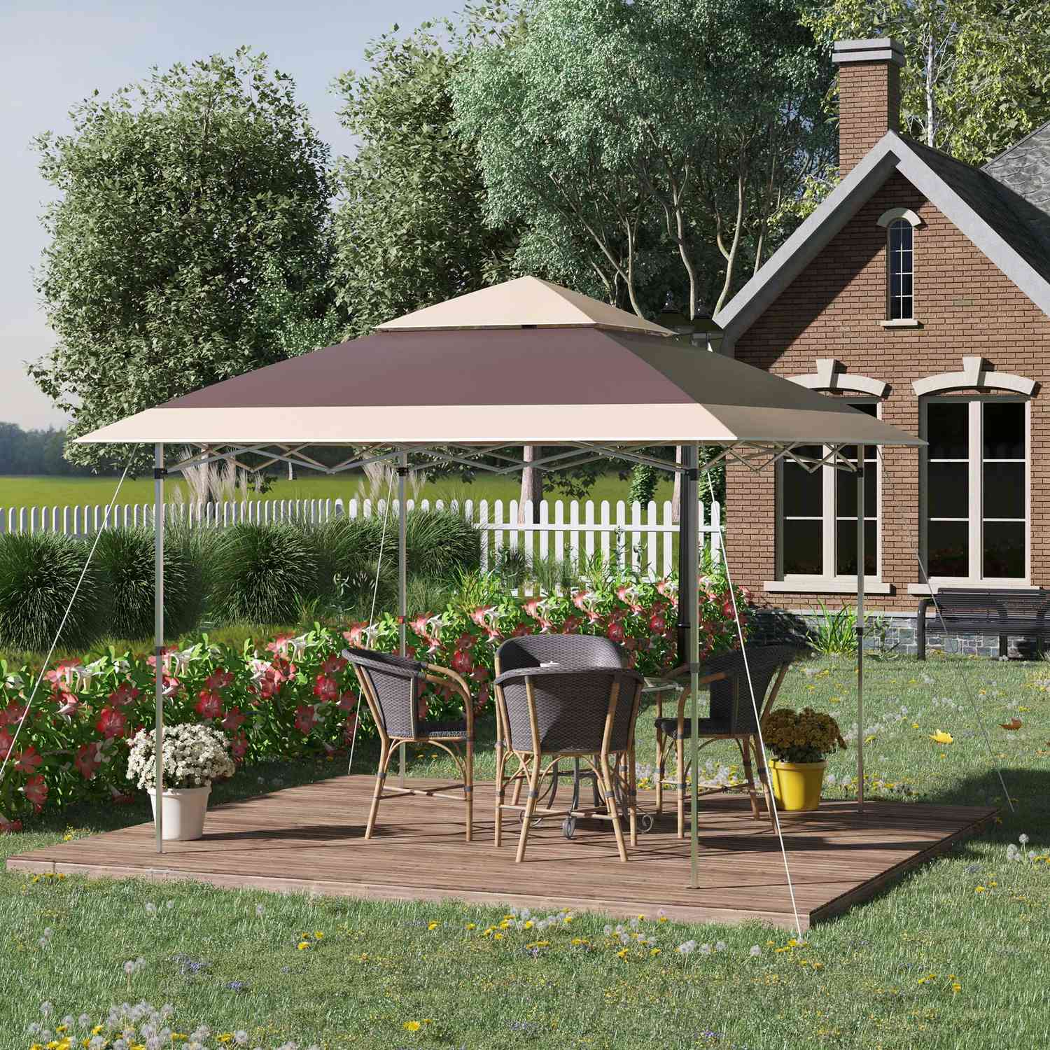 Pop-Up Gazebo-tält, 3,6x3,6m, mörkbrunt & kaki