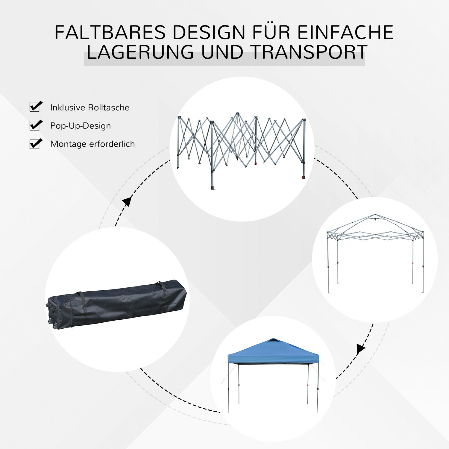 Pop-up fällbart lusthus 3x3m, Vattentät, Vintertät, Blå
