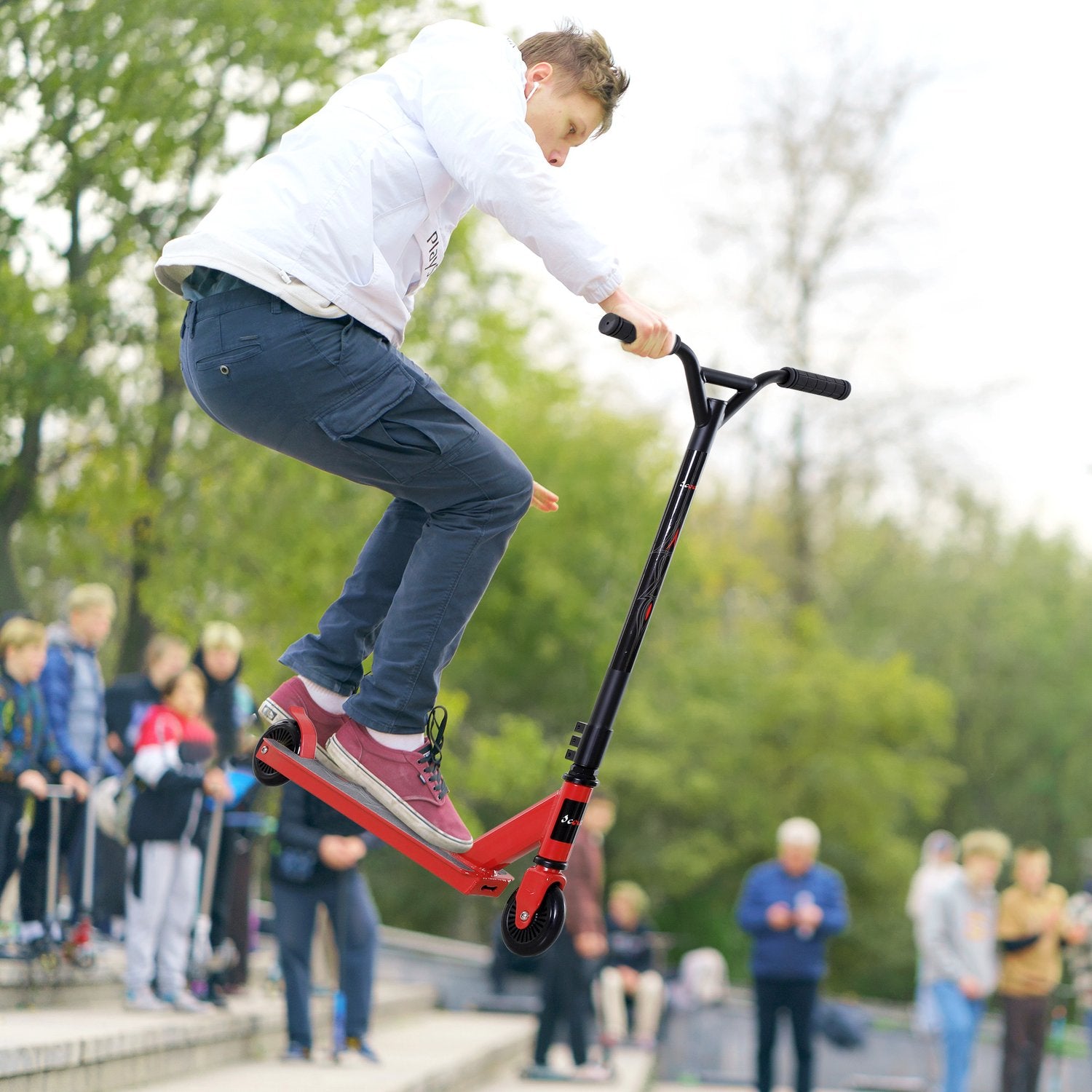 Pro Freestyle Stunt Scooter, Aluminium, 100 mm hjul, Röd
