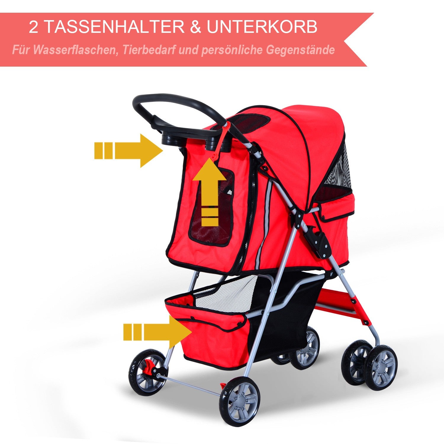 Röd hundvagn – Lätt, hopfällbar, Jogger Style