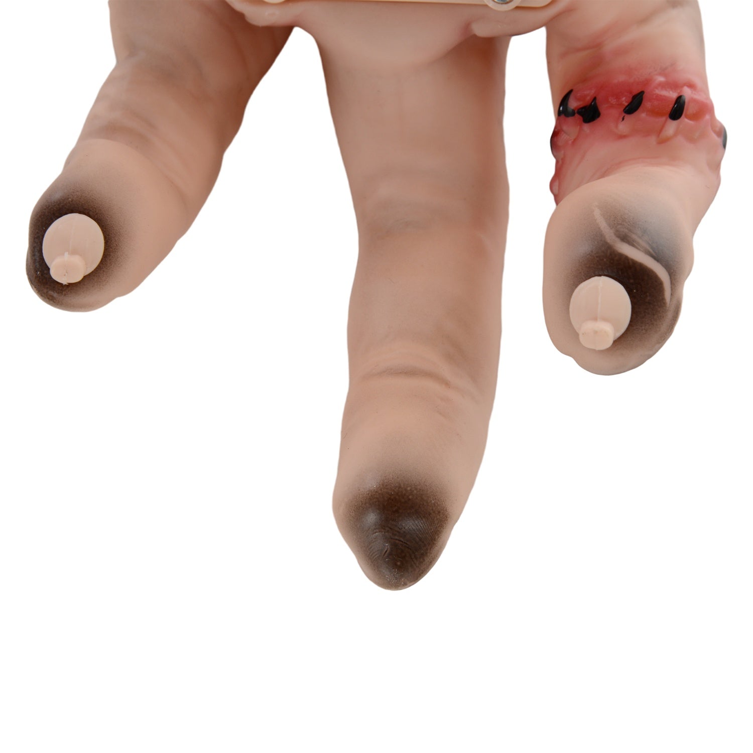 Realistická halloweenská rekvizita ruky Scar, 21 cm, s pohyblivými funkcemi a zvukem