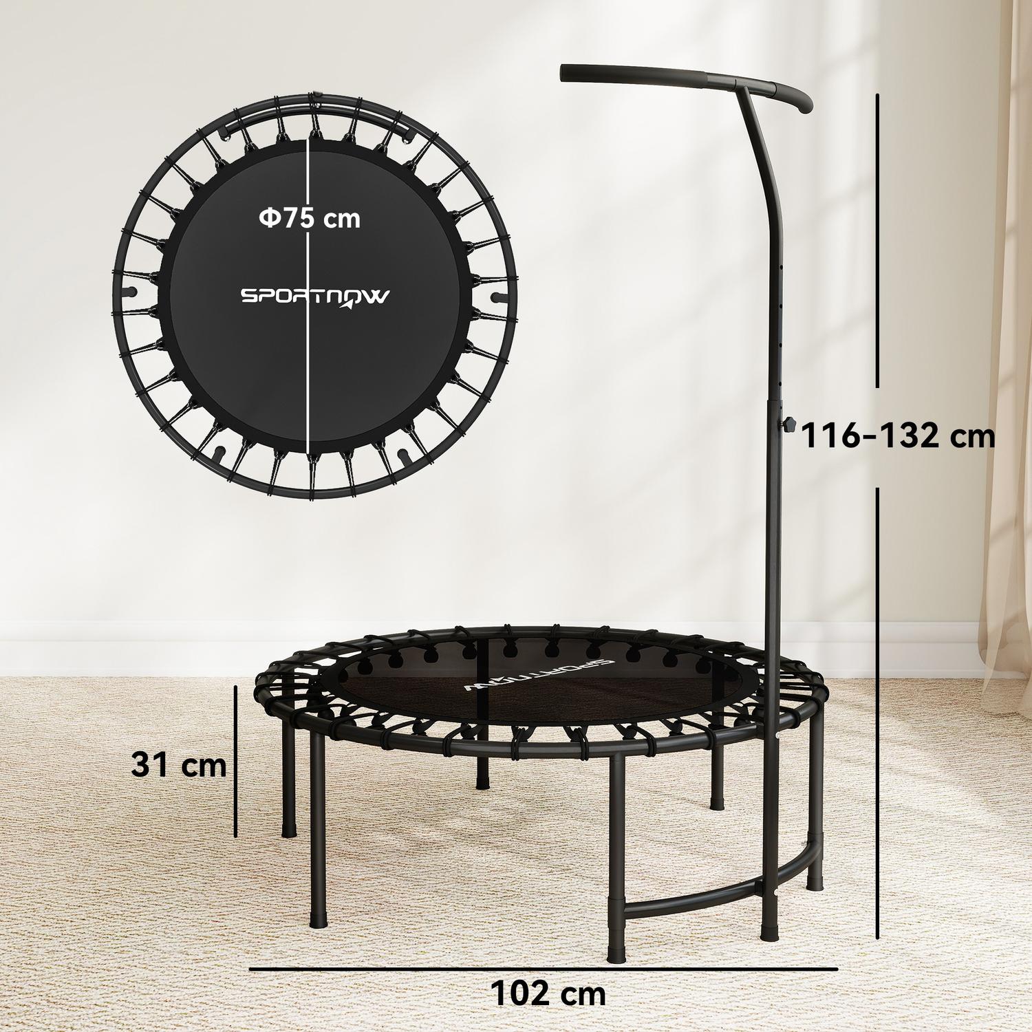 Rebounder-trampolin, justerbart handtag, svart