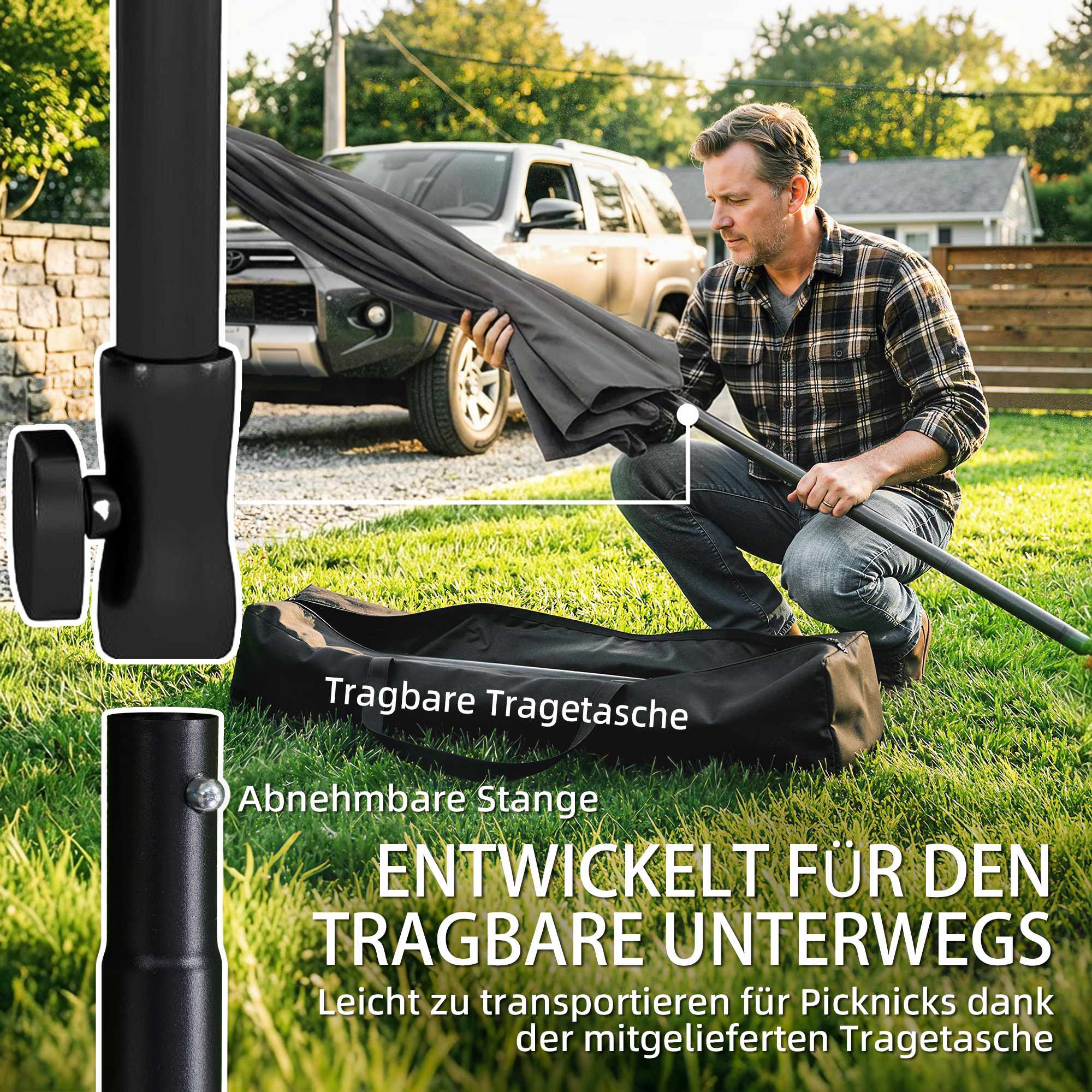 Rektangulärt parasoll, vattentåligt, mörkgrå