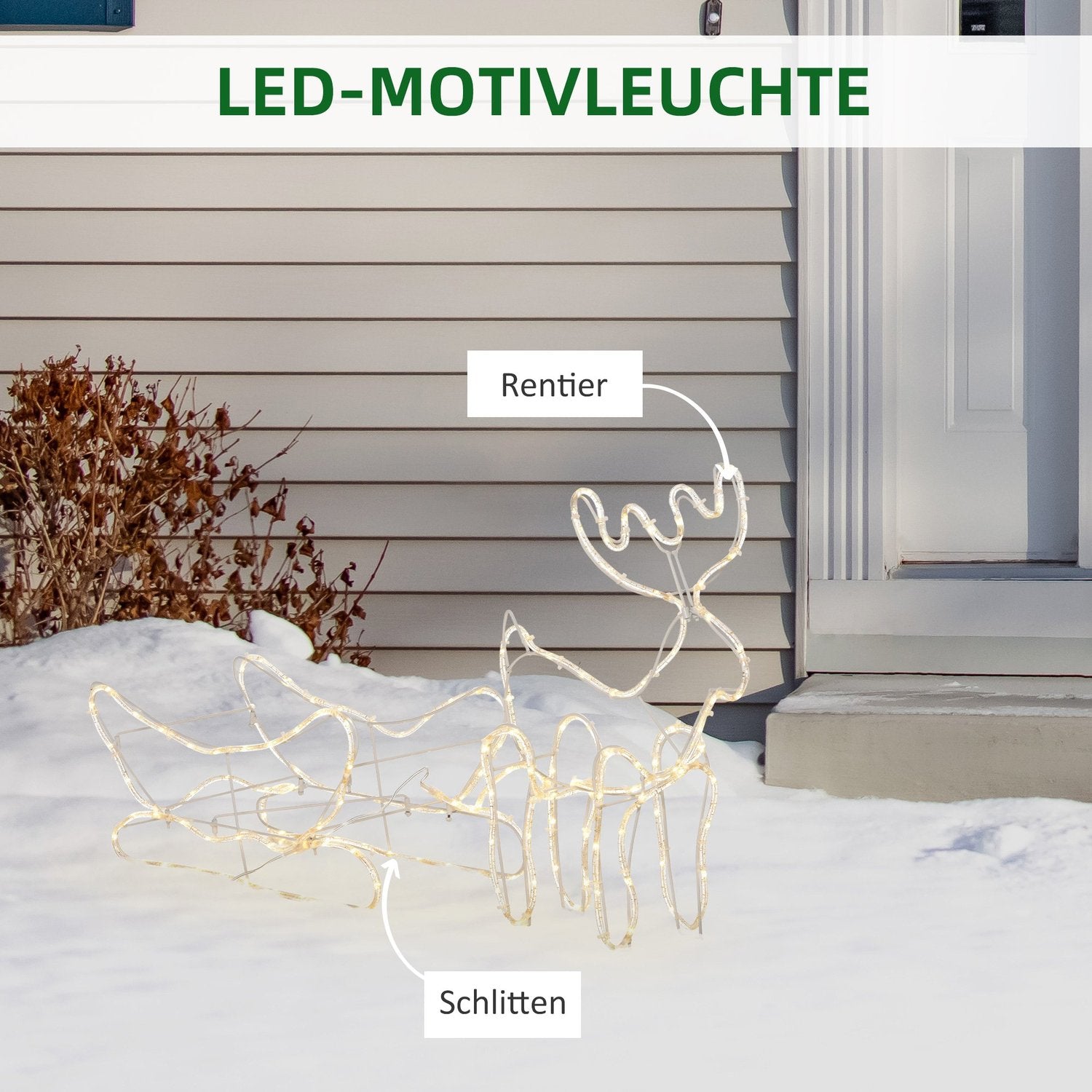 Renar med släde LED julbelysning, utomhus vattentät
