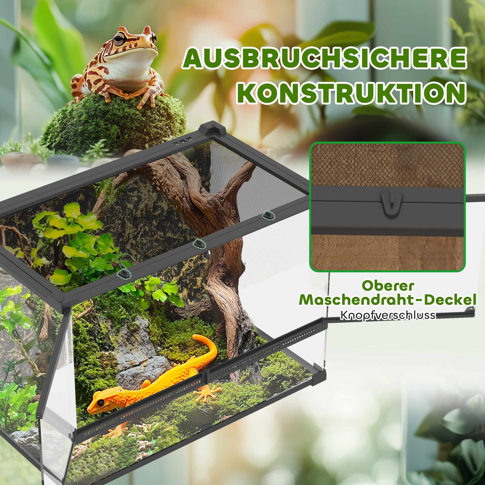 Reptilterrarium i glas 48 liter, ventilation framtill, 50x30x35 cm
