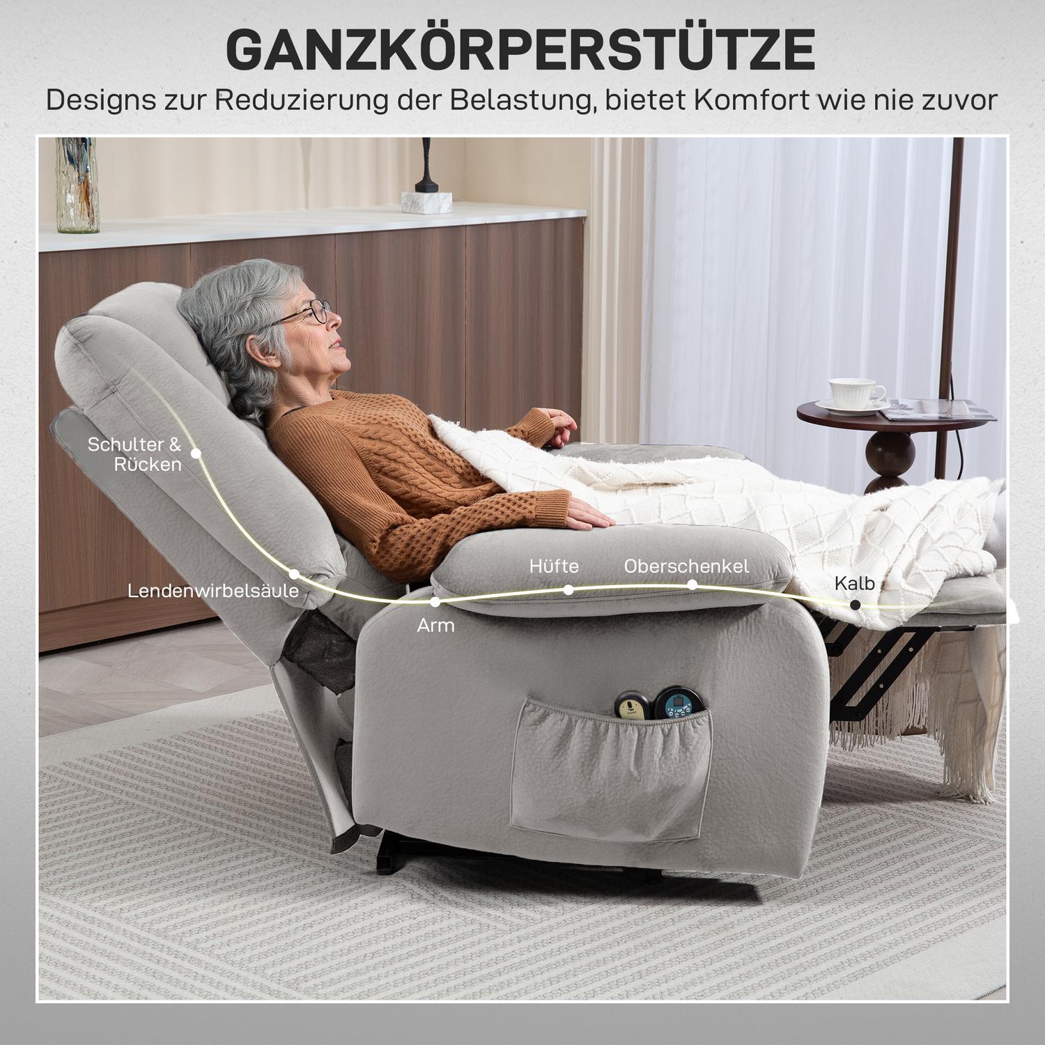 Riser stol med massagefunktion, 90x93x110cm, ljusgrå