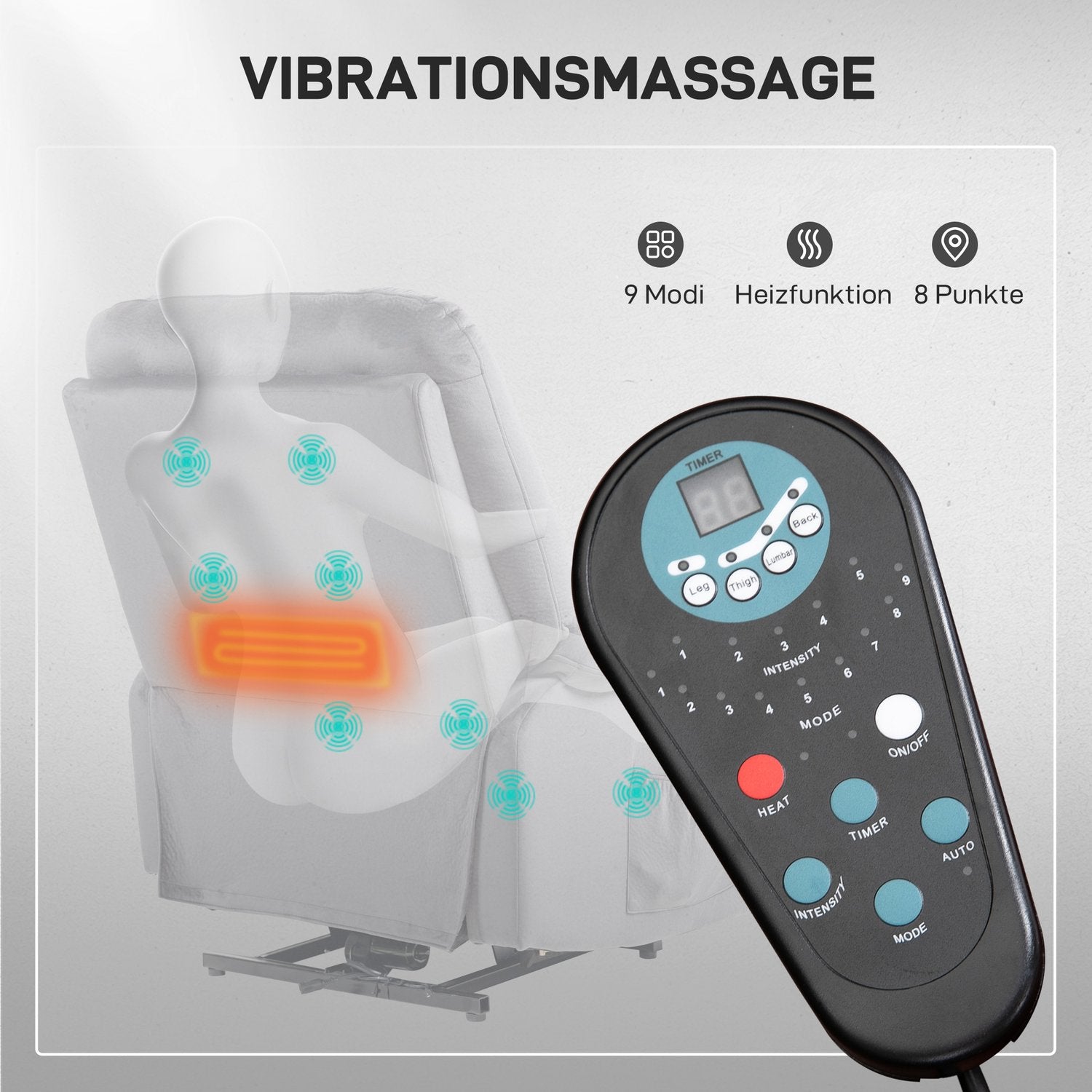 Riser stol med massagefunktion, 90x93x110cm, ljusgrå