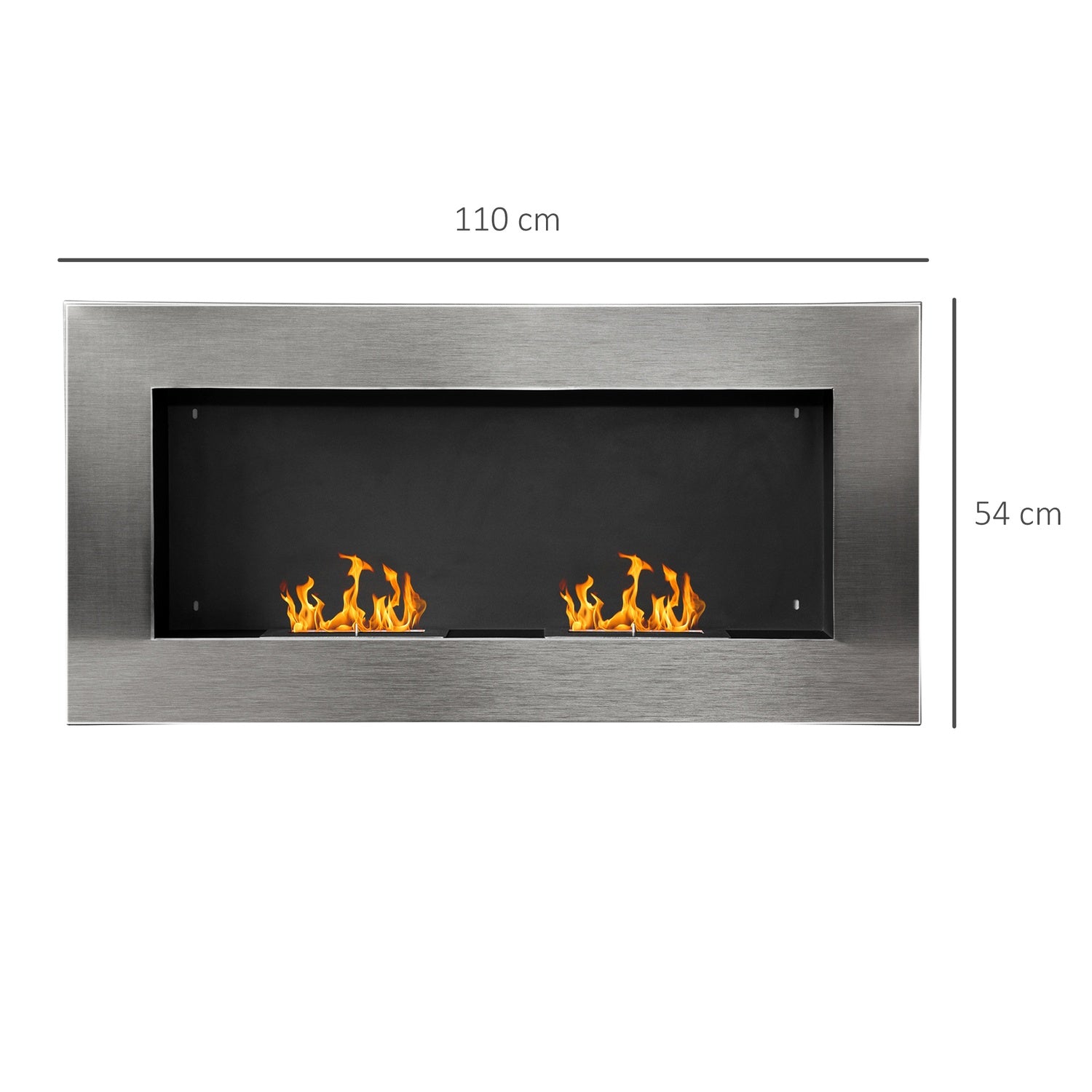 Rostfritt stål Väggmonterad Bioetanol Öppen spis 110x54x14 Cm