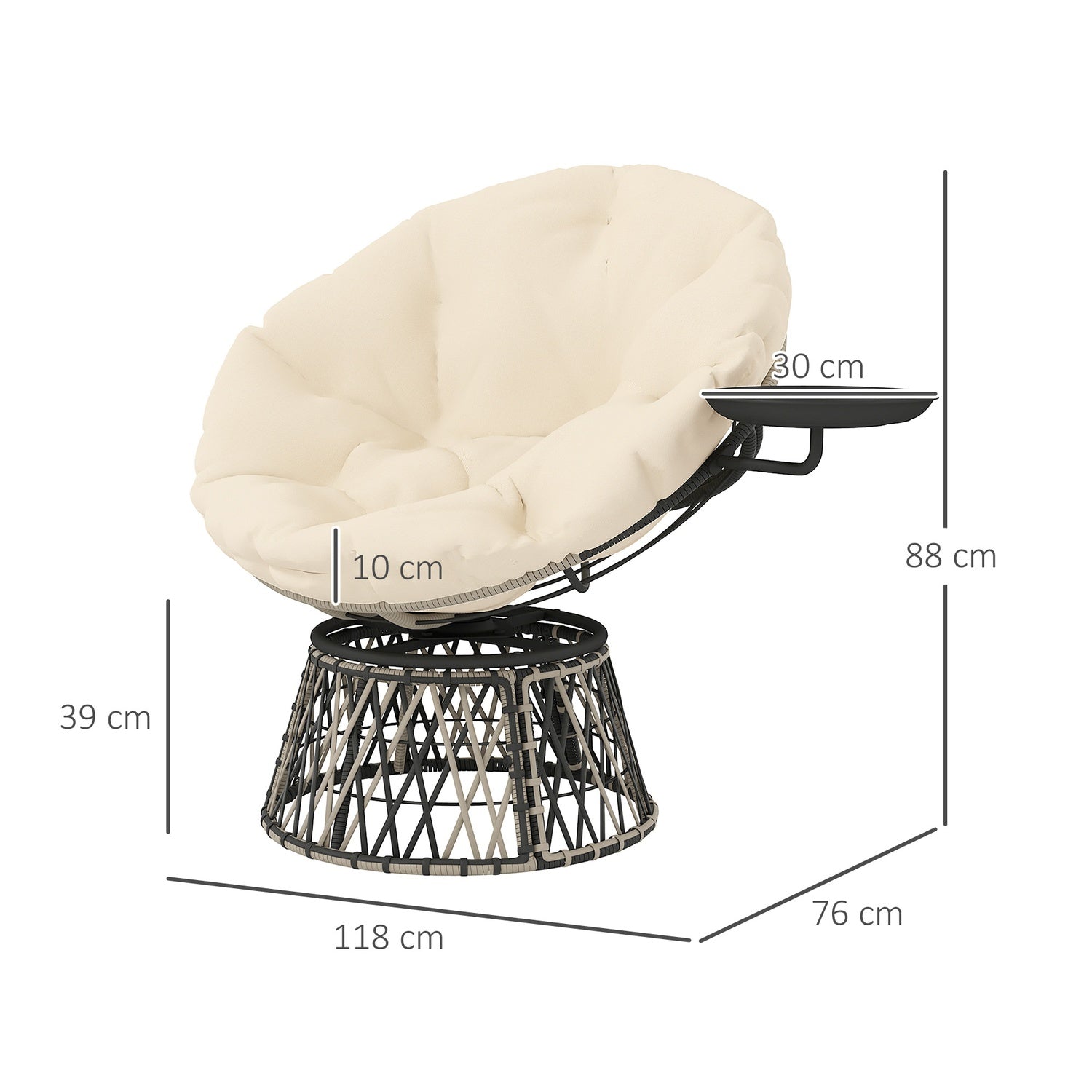 Otočné ratanové křeslo Papasan s polstrem, průměr 90 cm