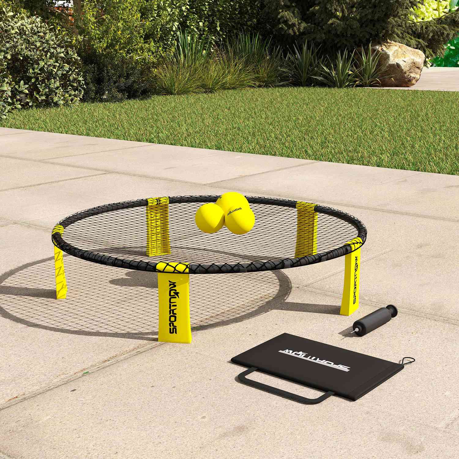 Roundnet Set Spelset med leknät 3 bollar bärväska boll pump spikeball set Ø92 x 20 cm gul