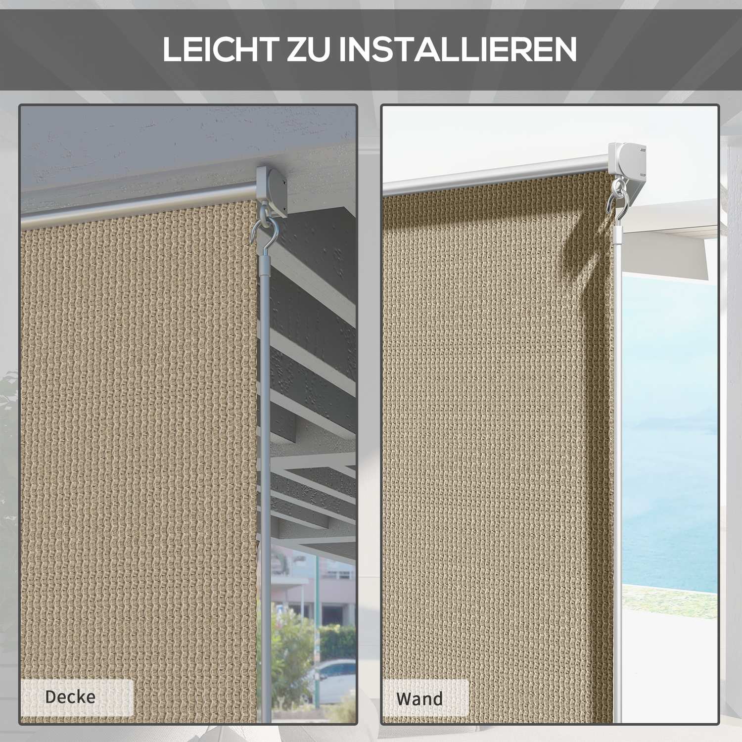 Rullgardin för utomhusbruk, Blackout Privacy Screen, 120x185 cm, Beige