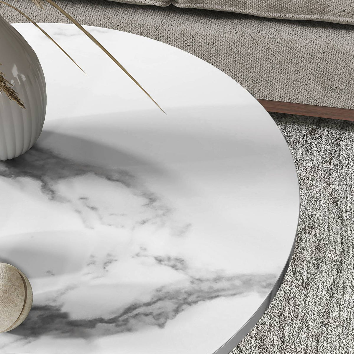 Kulaté konferenční stolky s bílým mramorovým vzhledem a policí, sada 2 kusů