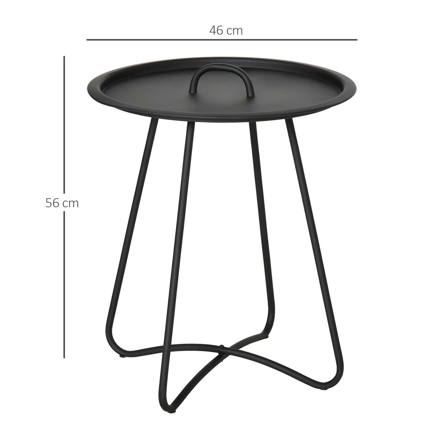 Runda svart metall sidobord med bärhandtag