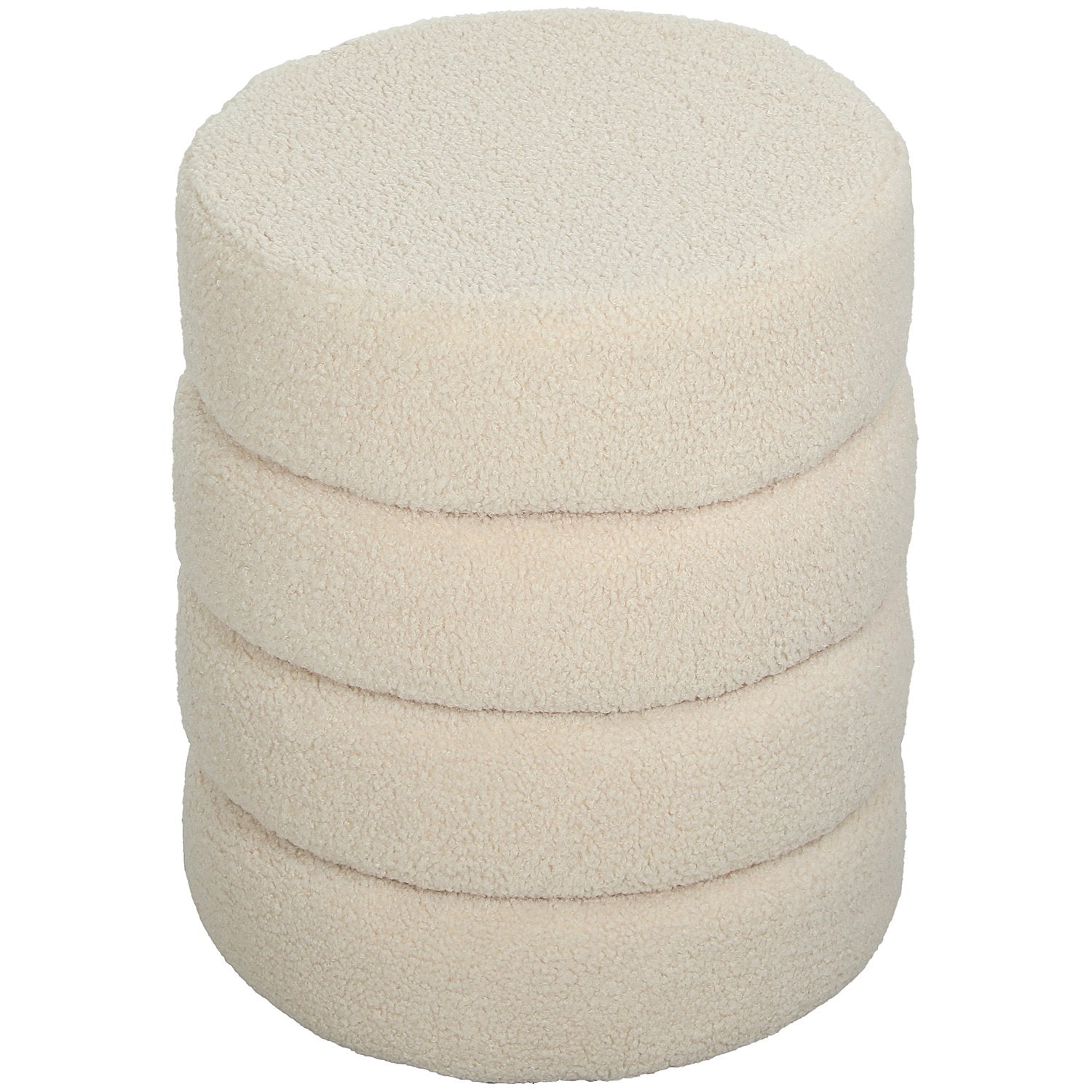 Rund ottoman, Teddy Fleece, 120 kg Kapacitet, Beige