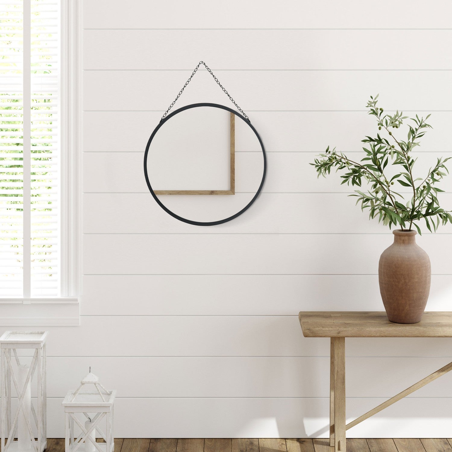 Rund väggspegel, sminkspegel, 50 Cm, svart metallram