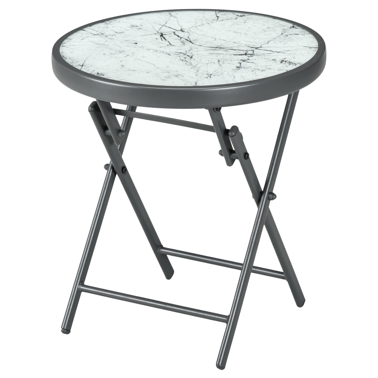 Runt hopfällbart glasbord – Marble Look, mångsidig användning, 45x50 cm