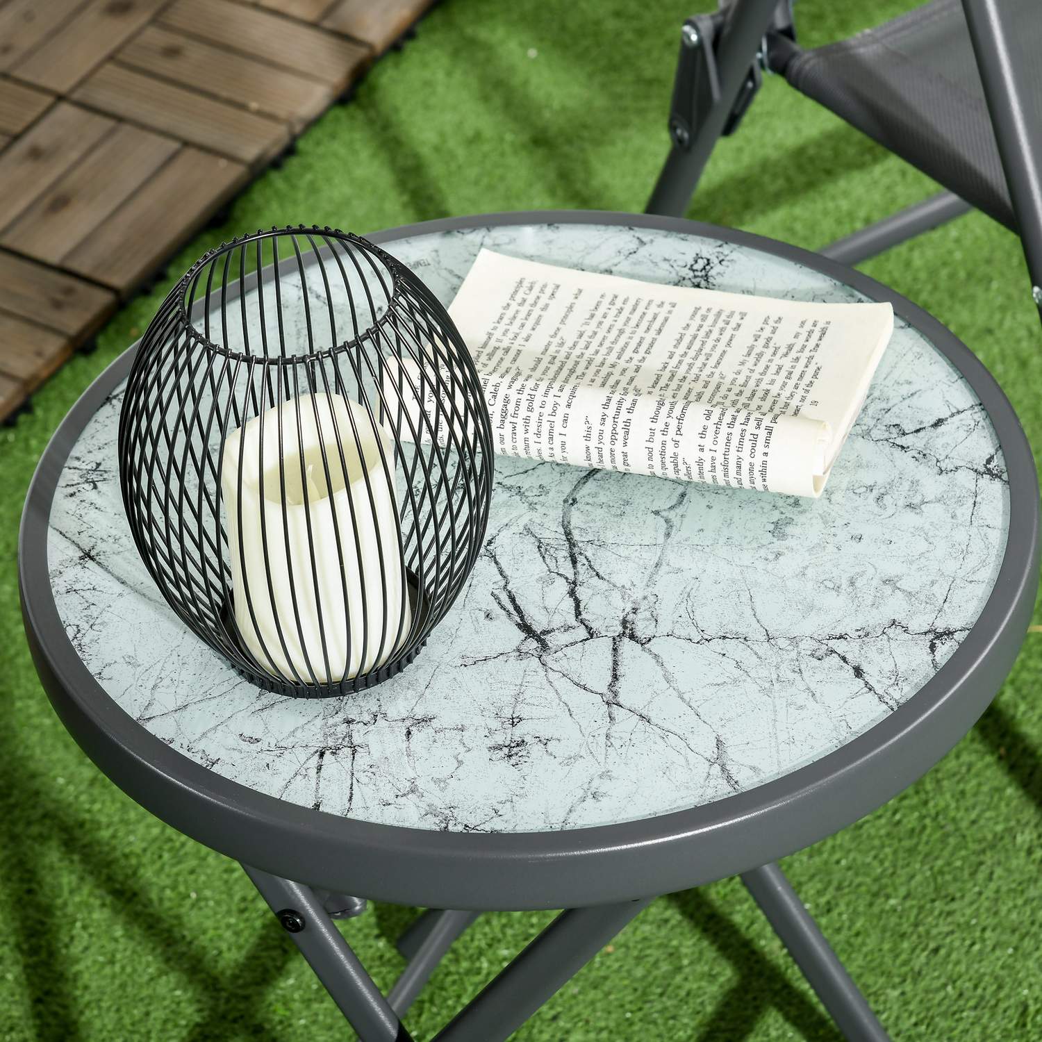Runt hopfällbart glasbord – Marble Look, mångsidig användning, 45x50 cm