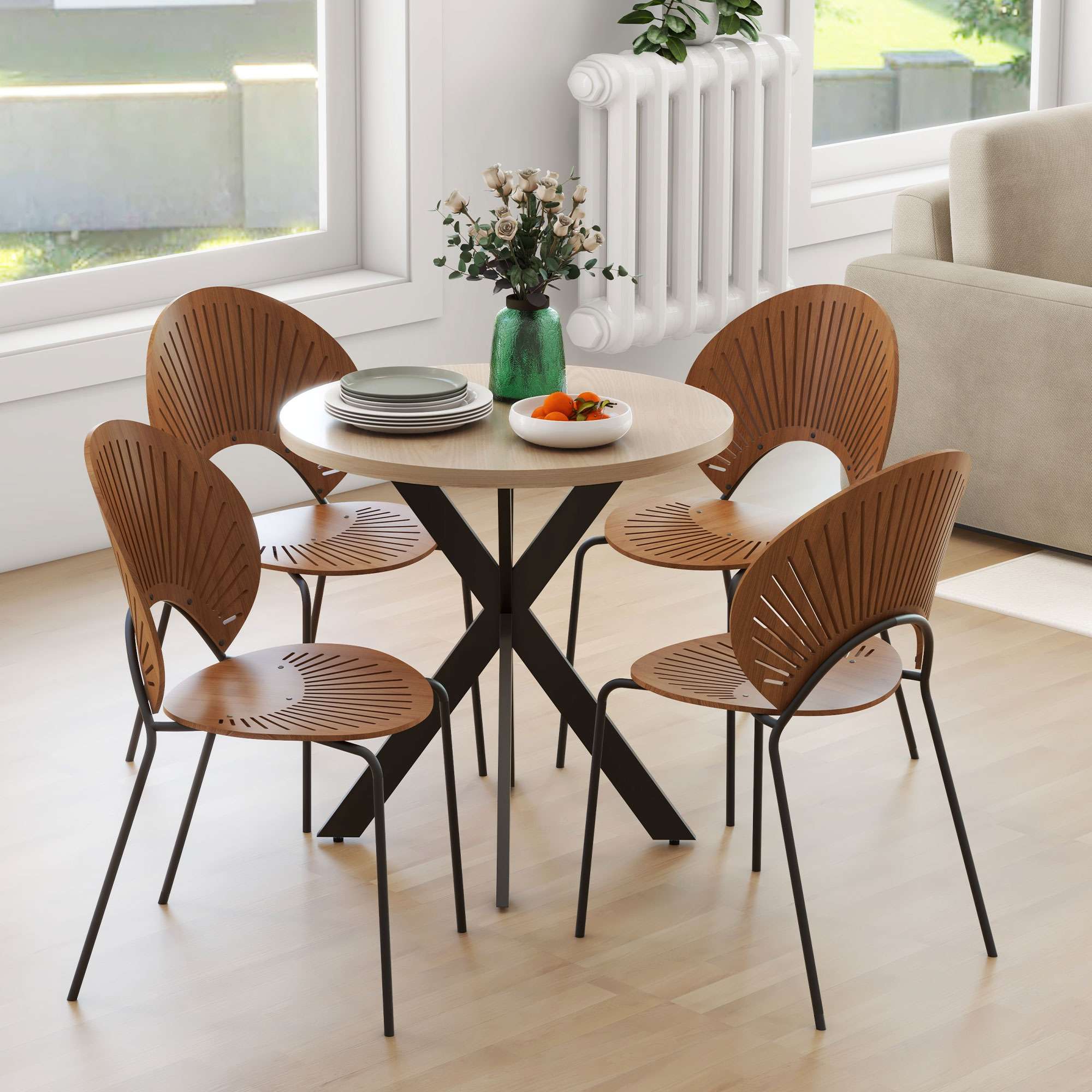 Runt matbord, 75 cm, plats för 2-4, brun MDF