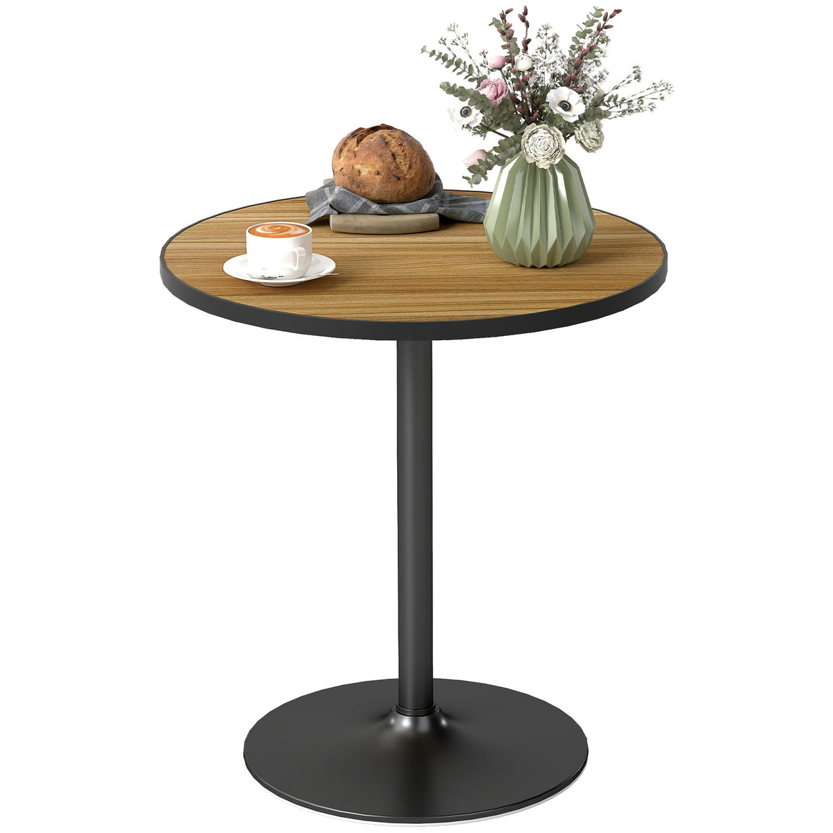Kulatý jídelní stůl, vzhled dubu, kompaktní design, pro 2-4 osoby, dub