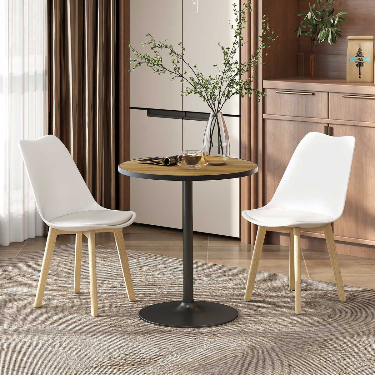 Kulatý jídelní stůl, vzhled dubu, kompaktní design, pro 2-4 osoby, dub