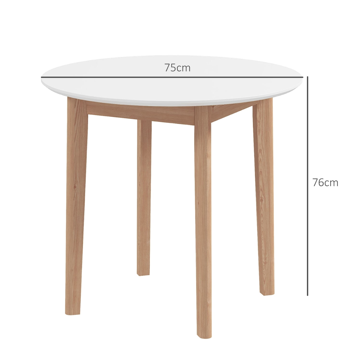 Runt matbord för 2, massivt trä, 75 cm, vit finish