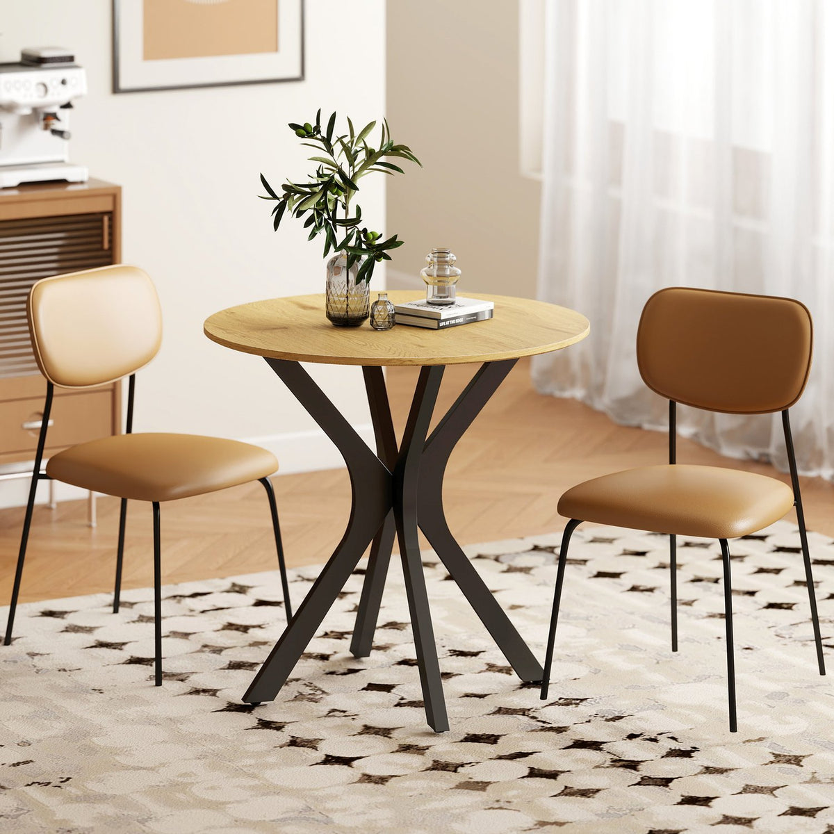 Kulatý jídelní stůl, moderní design, 78x78x75 cm, přírodní dřevo