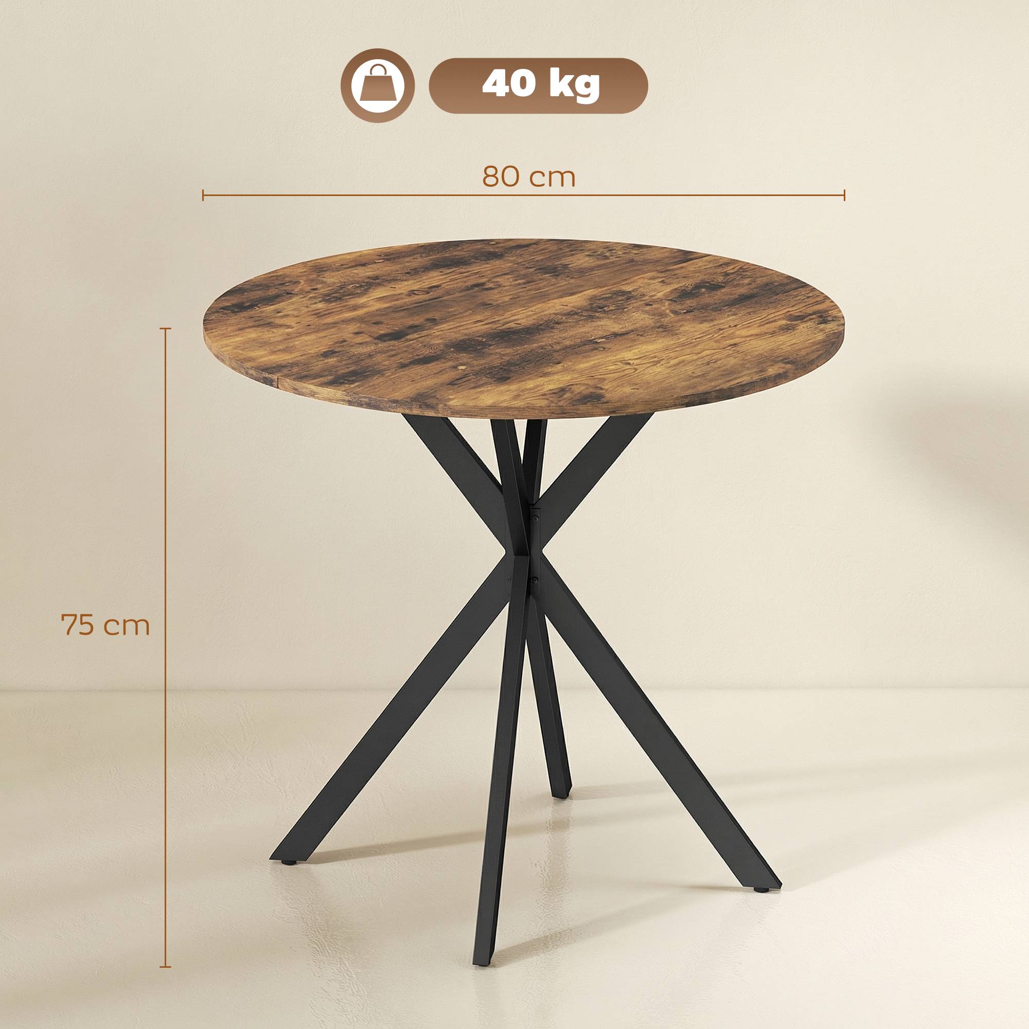 Runt matbord, träliknande yta, 80 cm, justerbara fötter