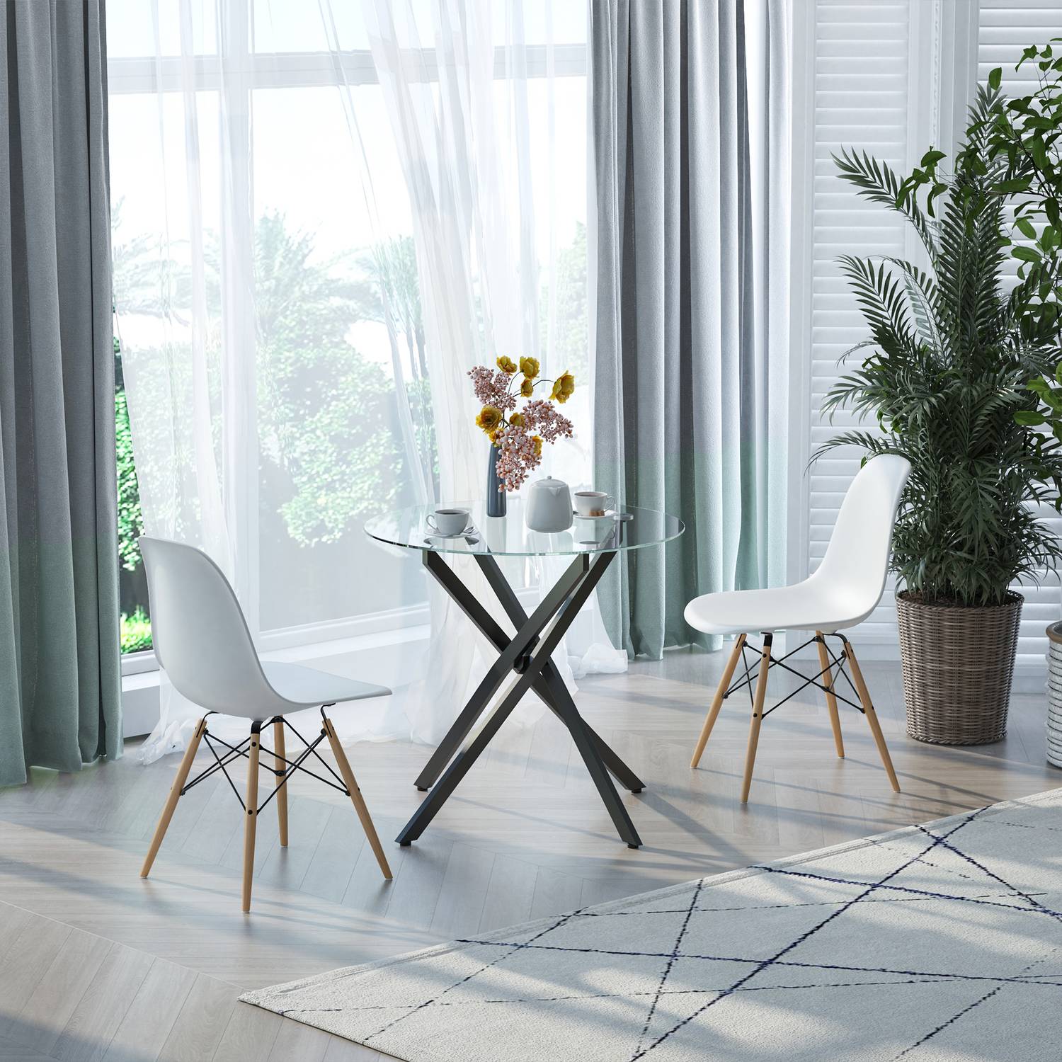 Runt soffbord i glas – svart, metallstomme, 80 cm