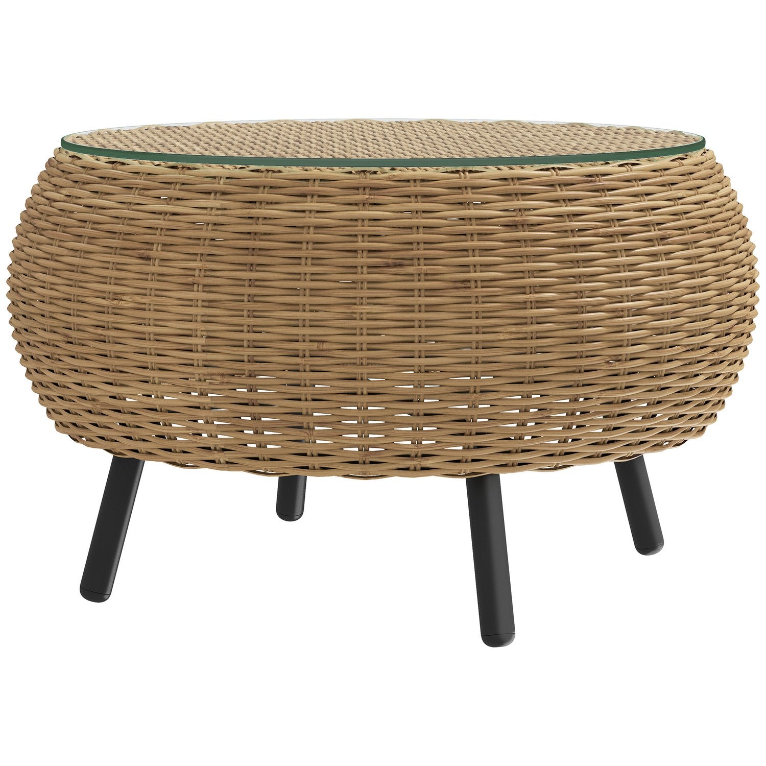 Kulatý konferenční stolek z polyratanu se skleněnou deskou – Ø75 x 42 cm