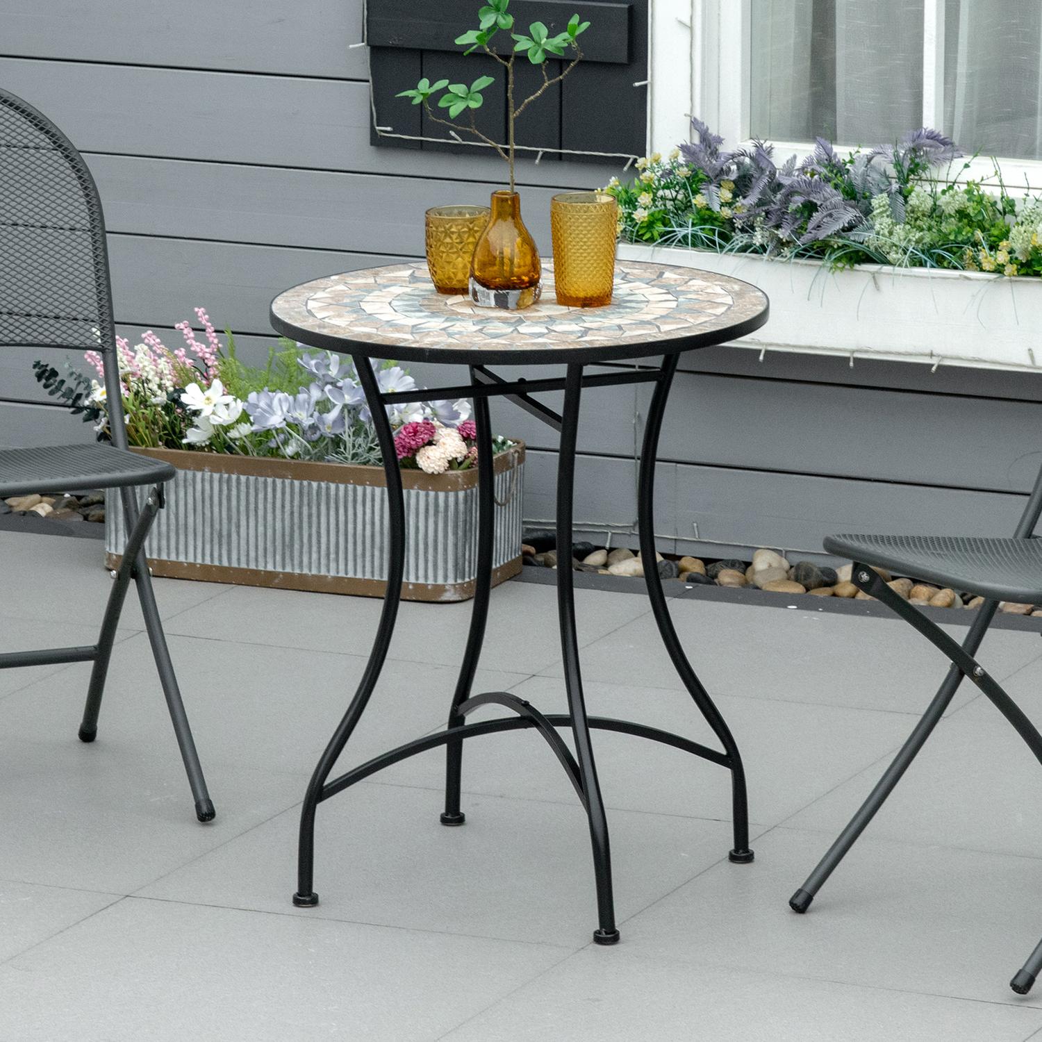 Runt trädgårdsbord i mosaik – Keramik, metall Ø60cm