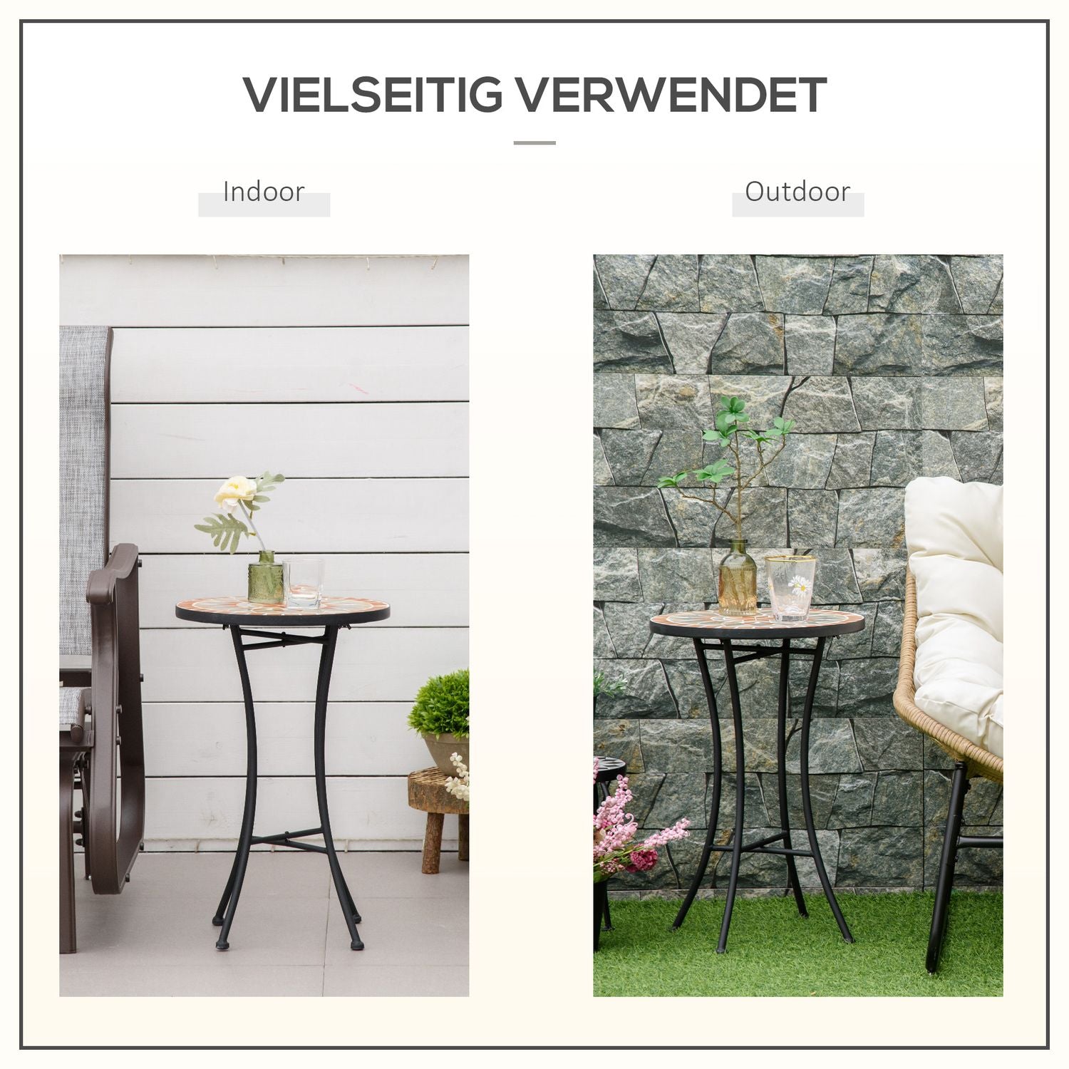 Runt väderbeständigt trädgårdsbord – 35,5 cm, Gul/Grå