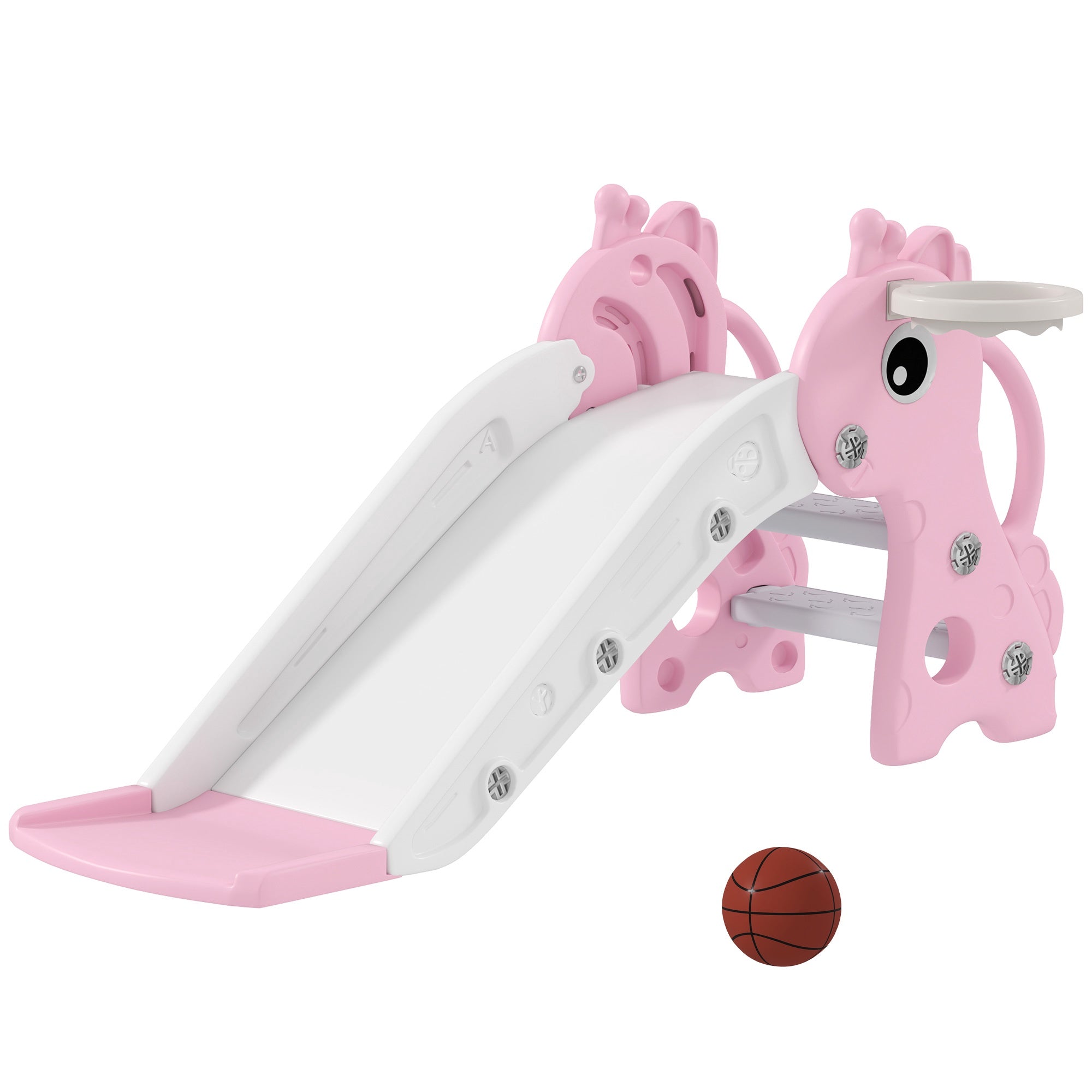 Rutschkana med basketkorg för småbarn, giraffdesign, rosa