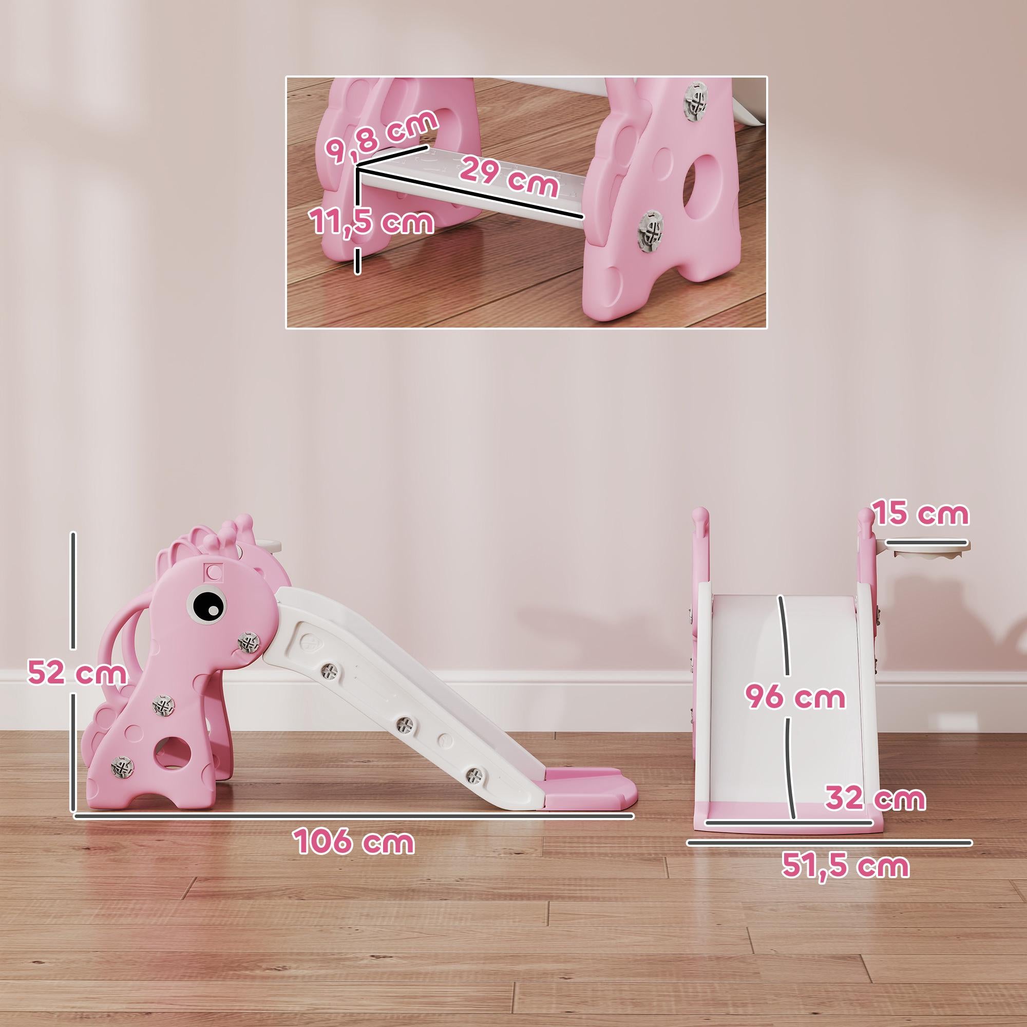 Rutschkana med basketkorg för småbarn, giraffdesign, rosa