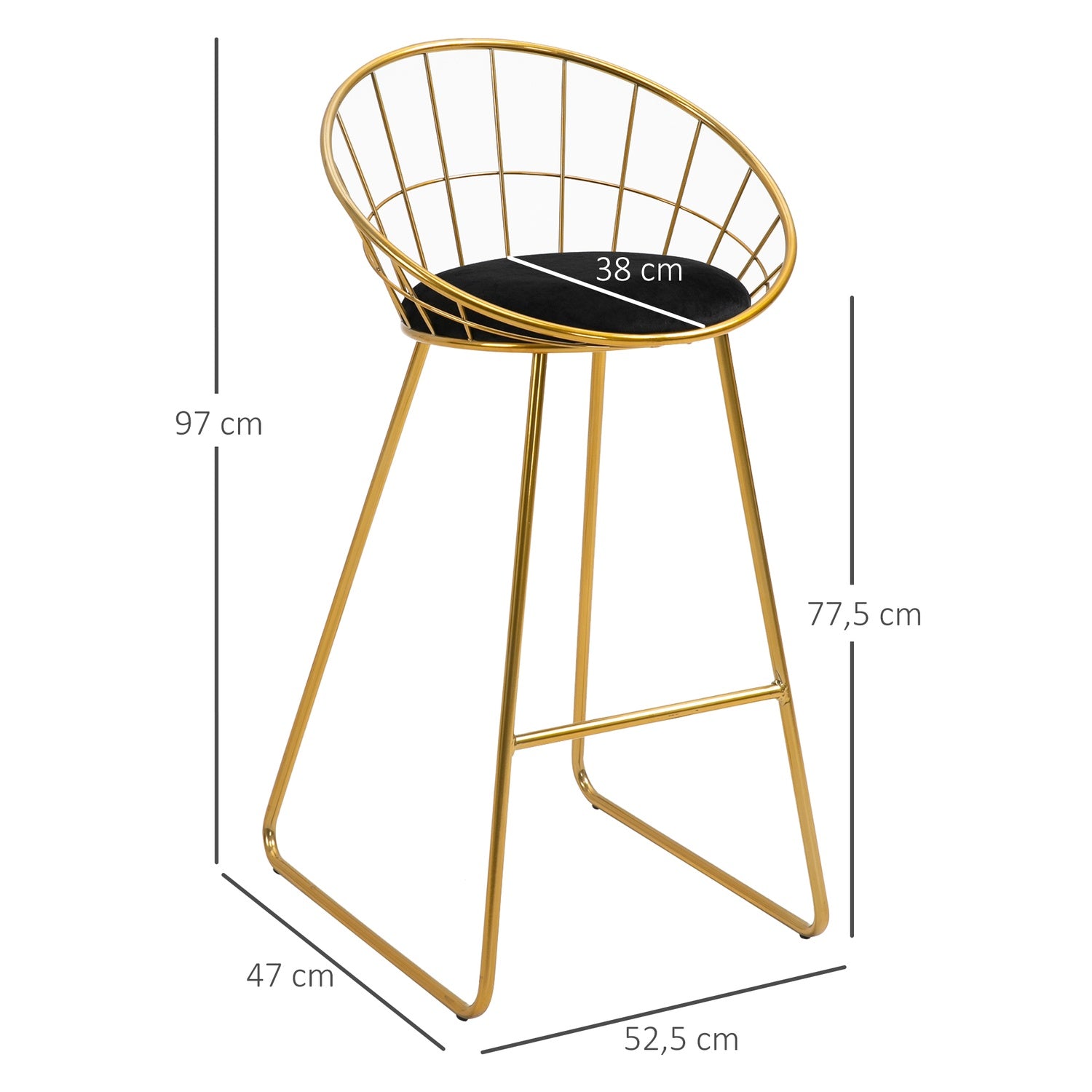 Sammetsbarstolsset, kökspallar med ryggstöd, guld/svart