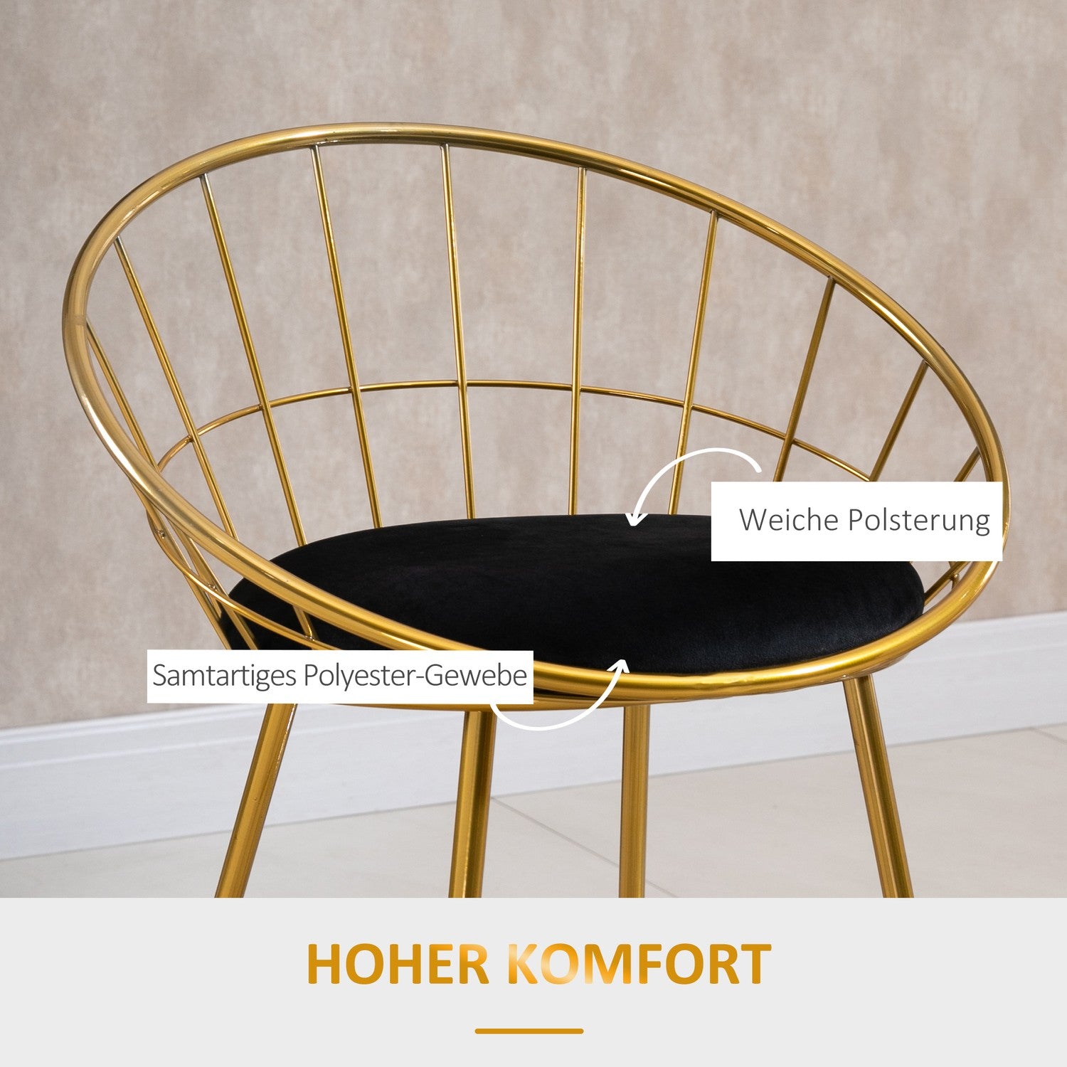 Sammetsbarstolsset, kökspallar med ryggstöd, guld/svart