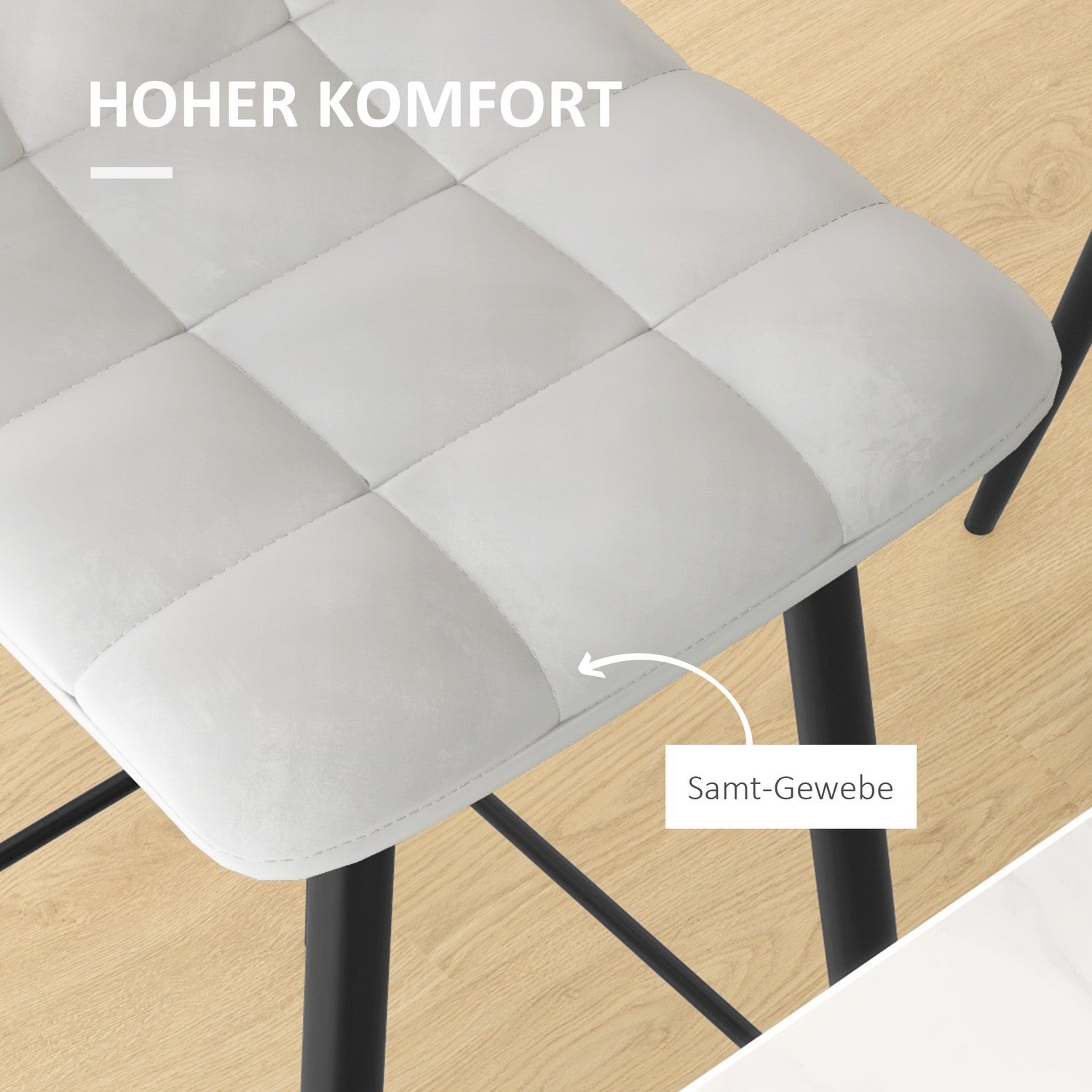 Sammetsbänkspall med fotstöd, set om 2 – ljusgrå