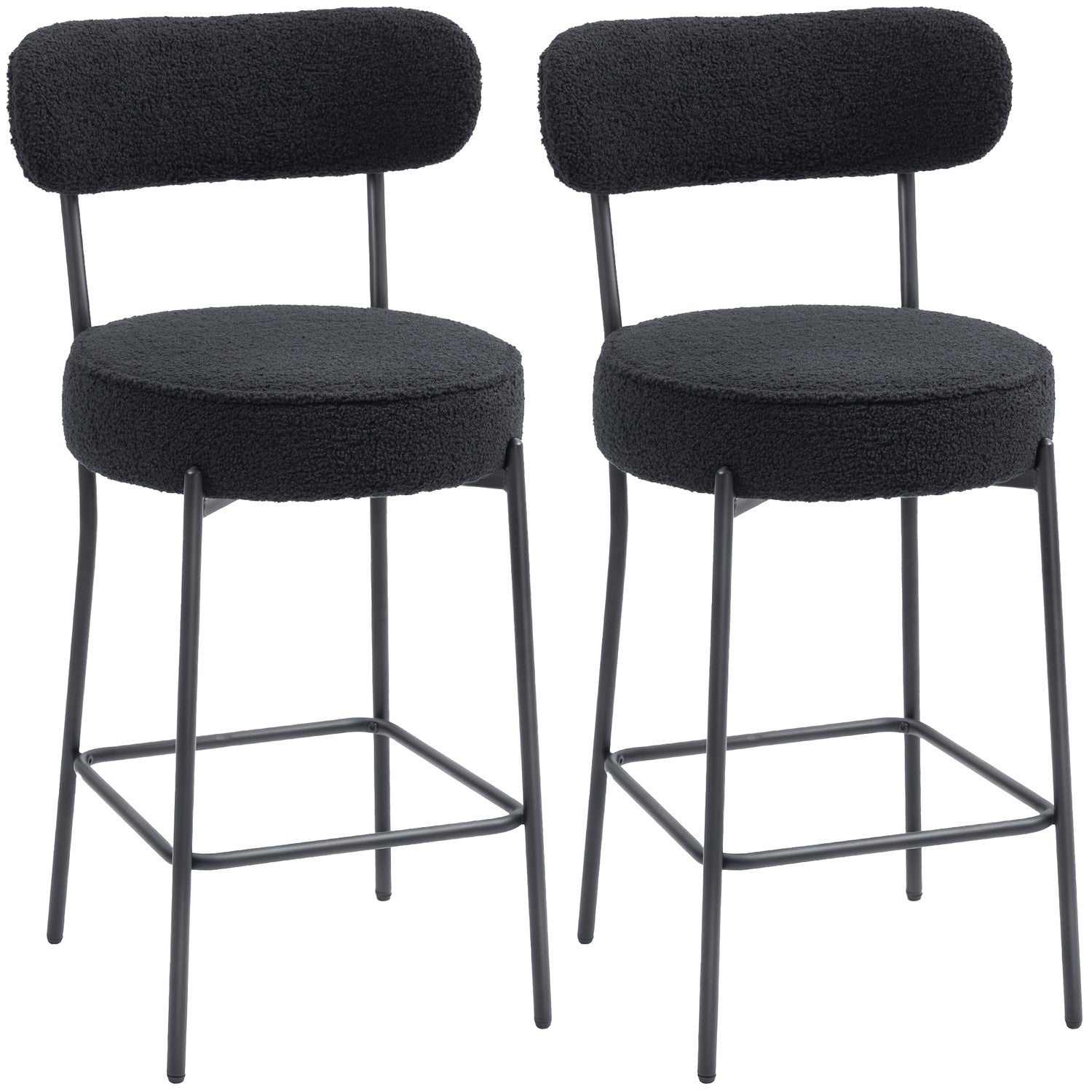 Set med 2 barstolar, stoppad sits, fleece, svart