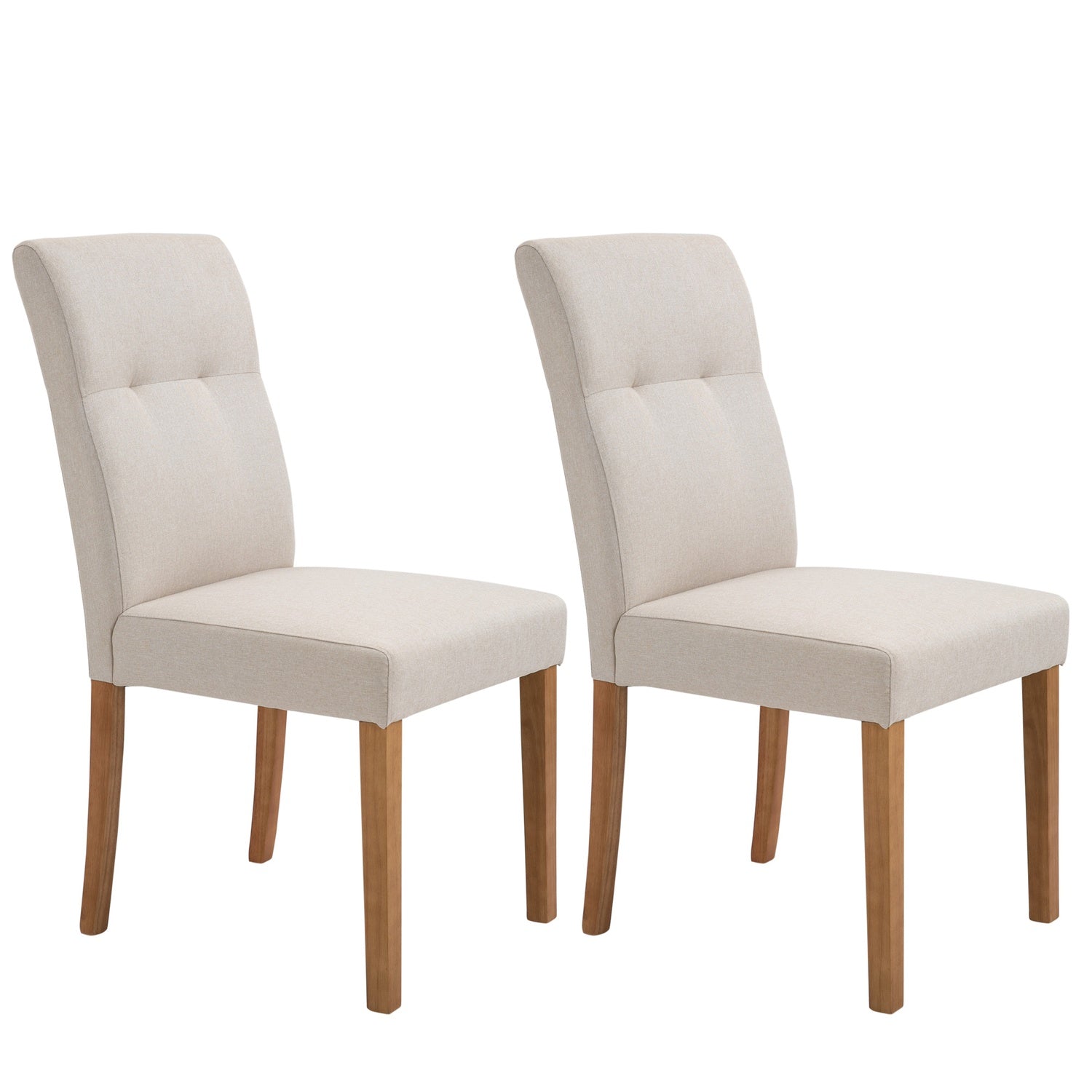 Set med 2 beige matstolar, vadderad sits, linneblandning