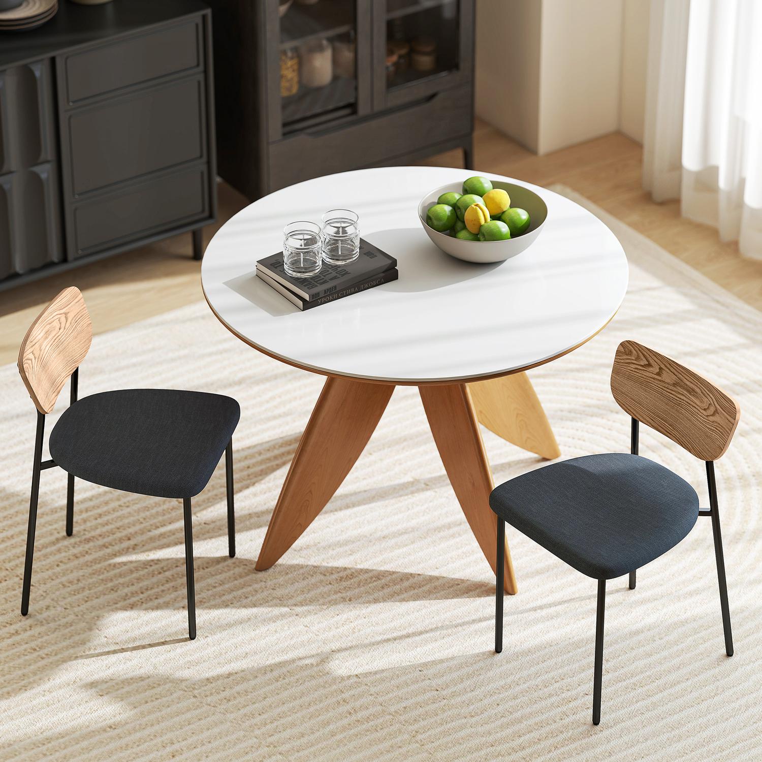 Set med 2 matstolar, linnelook, armlös design, metallben, grå